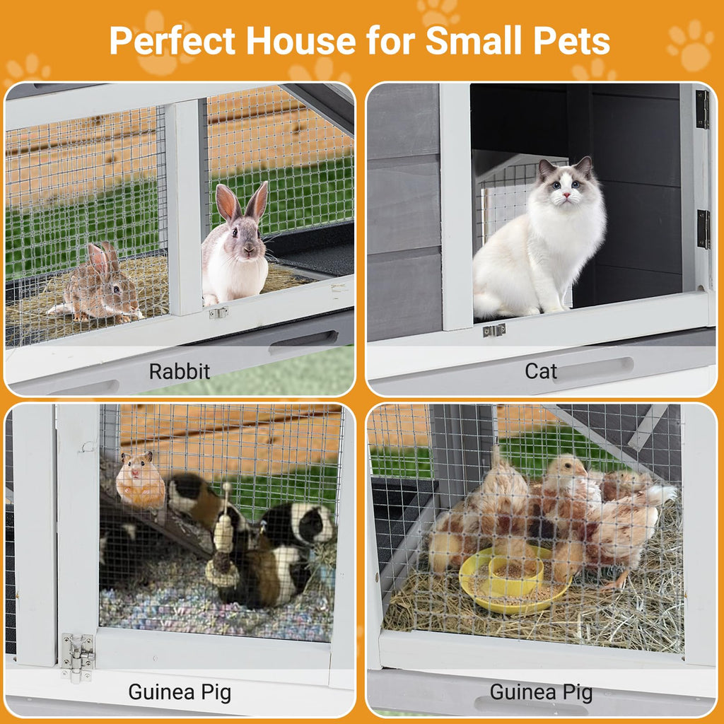 Garvee  Two Floors 63" Wooden Outdoor Indoor Roof Waterproof Bunny Hutch Rabbit Cage Guinea Pig Coop PET House for Small to Medium Animals with Stairs and Cleaning Tray