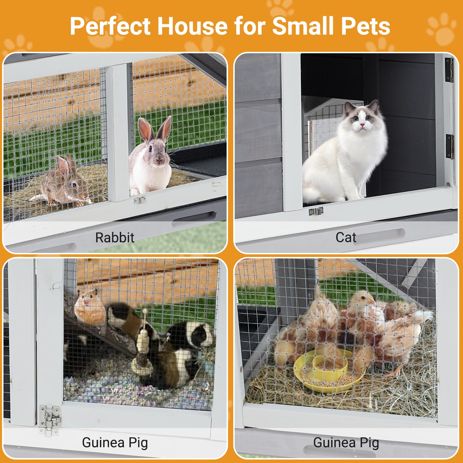 Garvee  Two Floors 63" Wooden Outdoor Indoor Roof Waterproof Bunny Hutch Rabbit Cage Guinea Pig Coop PET House for Small to Medium Animals with Stairs and Cleaning Tray