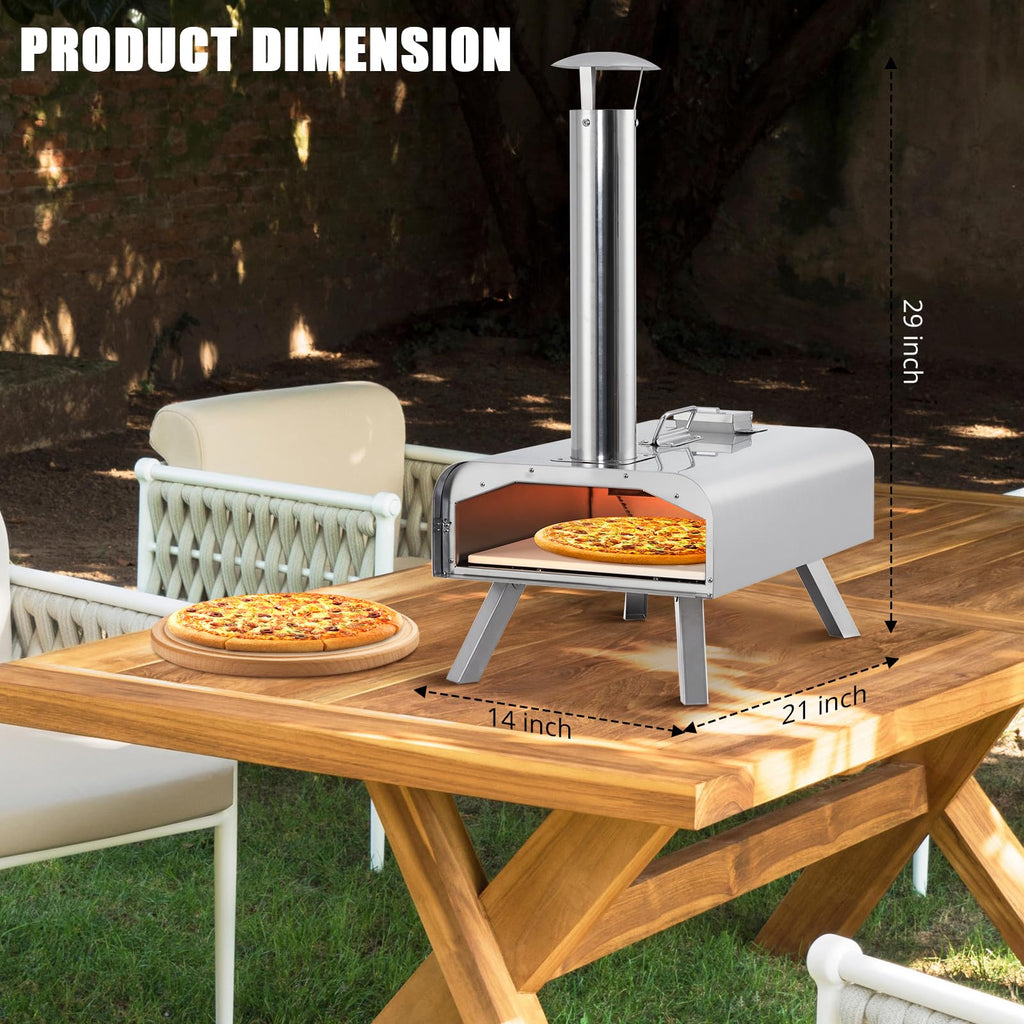 Garvee Outdoor Pizza Oven, 12" Portable Pizza Oven Outdoor, Wood Pellet Pizza Ovens with Pizza Stone, Pizza Peel, Thermometer and Carry Bag, Stainless Steel Pizza Maker Grill for Outside Backyard Camping