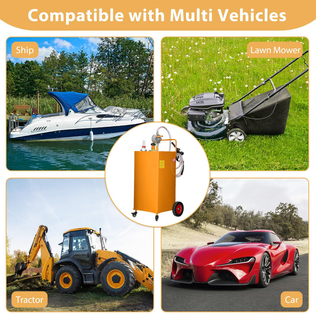 Garvee 40 Gal Fuel Caddy with Manual Pump, Heavy Duty Gasoline & Diesel Transfer Tank, Portable Spill-Proof Fuel Container on 4 Wheels for Boat, Truck, ATV, Lawn Mower, Orange