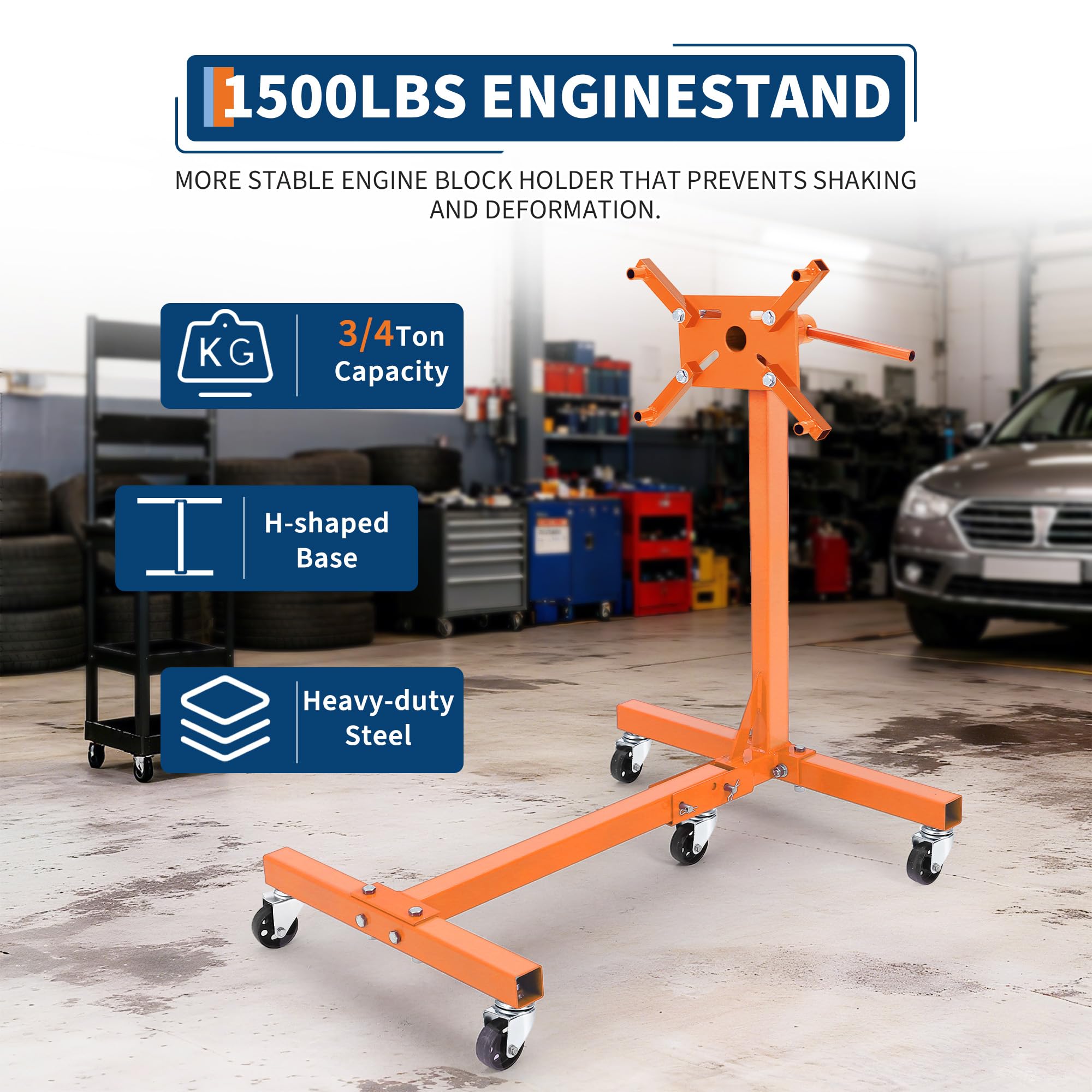 Garvee 1500lbs Engine Stand Rotating Folding Steel Constructionfor Auto Repair Vehicle Maintenance, 33.5x29.5x35.4inch , Black