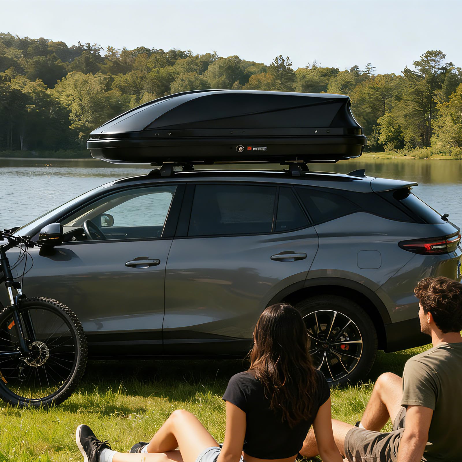 Garvee Rooftop Cargo Box Carrier - 17 Cubic Ft Hardshell Cargo Carrier with Dual-Side Opening, Universal Fit for Cars & SUVs, 165 lbs Capacity, Includes Secure Straps & Keys