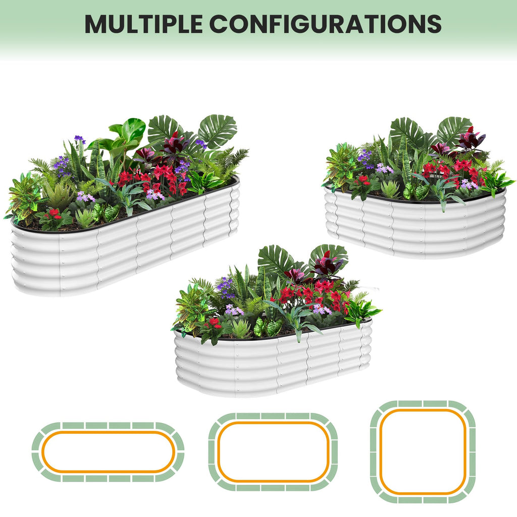 Garvee 8' X 2' X 1' Galvanized Raised Beds for Outdoor, Oval Raised Garden Bed with Open Base, Tool-Free Assembly Planter Raised Boxes for Outdoor Vegetables & Flowers, White