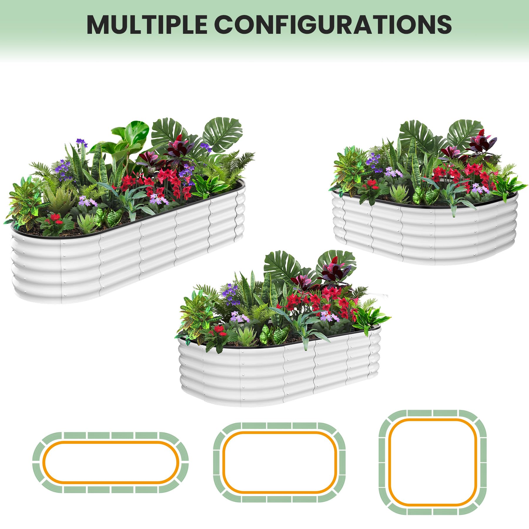Garvee 8' X 2' X 1' Galvanized Raised Beds for Outdoor, Oval Raised Garden Bed with Open Base, Tool-Free Assembly Planter Raised Boxes for Outdoor Vegetables & Flowers, White