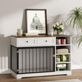 Garvee Large Wooden Dog Crate Furniture with 2 Drawers & 4 Shelves, Heavy Duty, Decorative Indoor Kennel, White