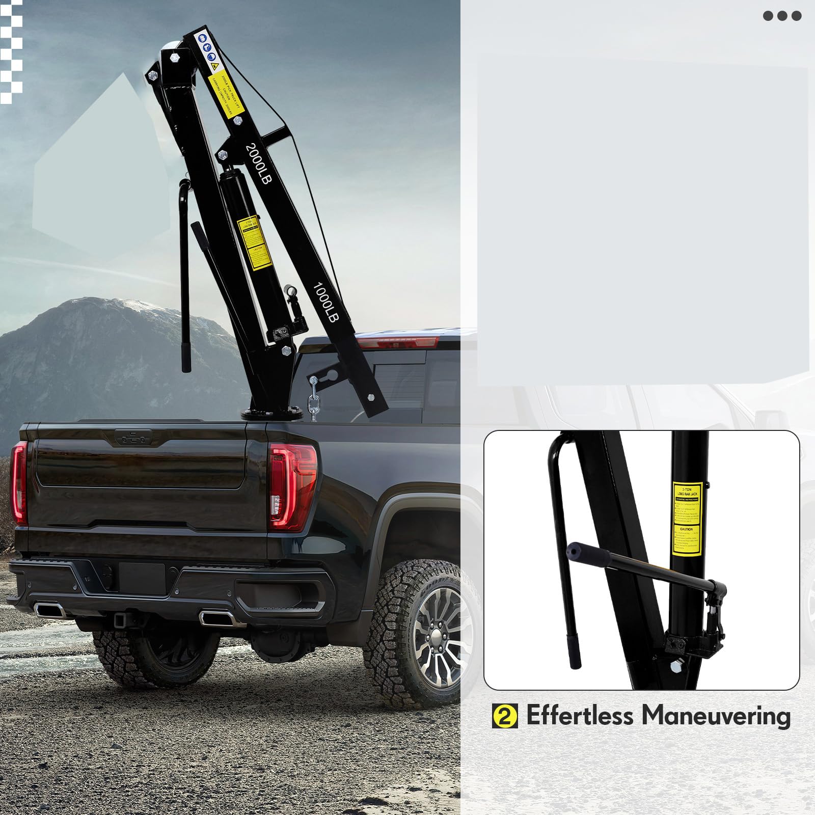 Garvee Hydraulic Pickup Truck Crane - 2000 lbs Capacity Folding Truck-Mounted Bed Crane, Steel Jib Crane Hoist with 360° Swivel for Lifting Goods in Construction and Factories
