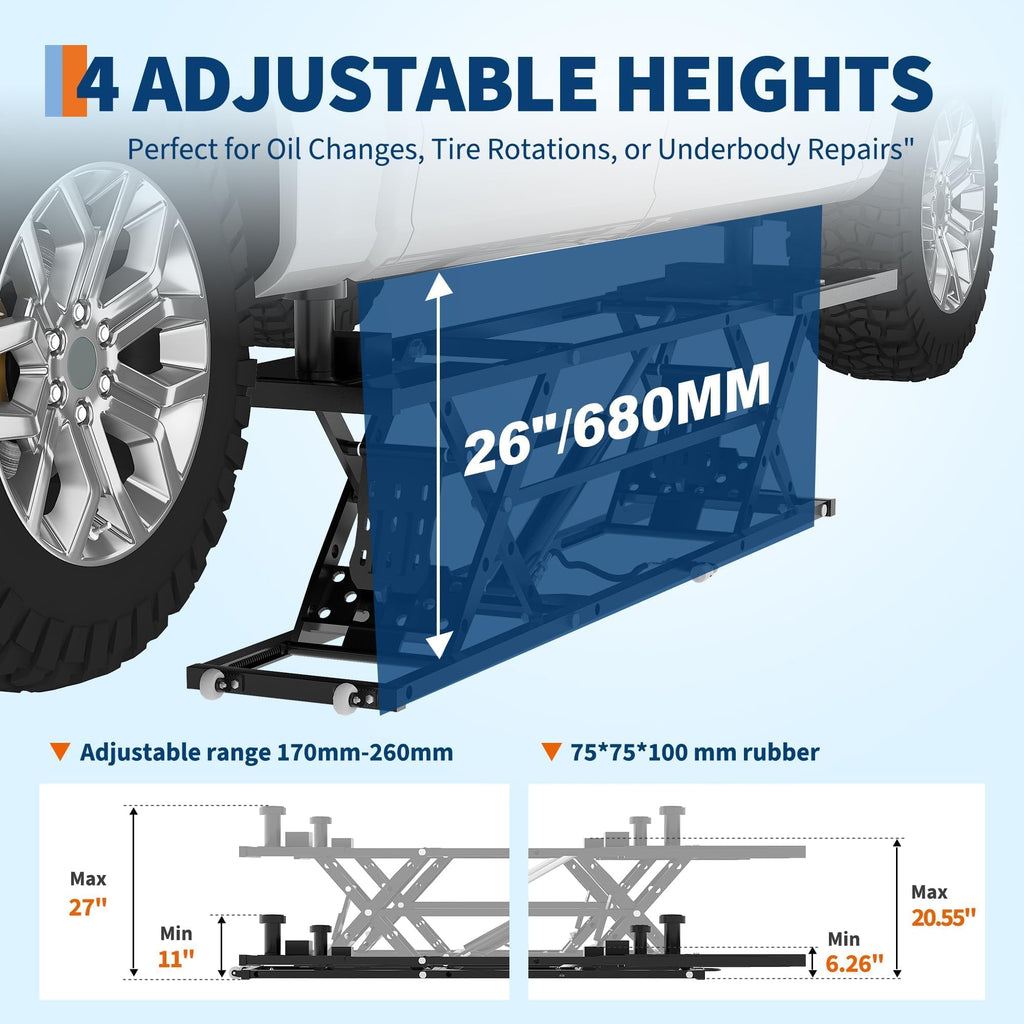Garvee Portable Car Lift - 5000 lbs Adjustable Quick Jack with Locking Levers for Sedans, SUVs, and Light Trucks, 26" Foldable Design, Black