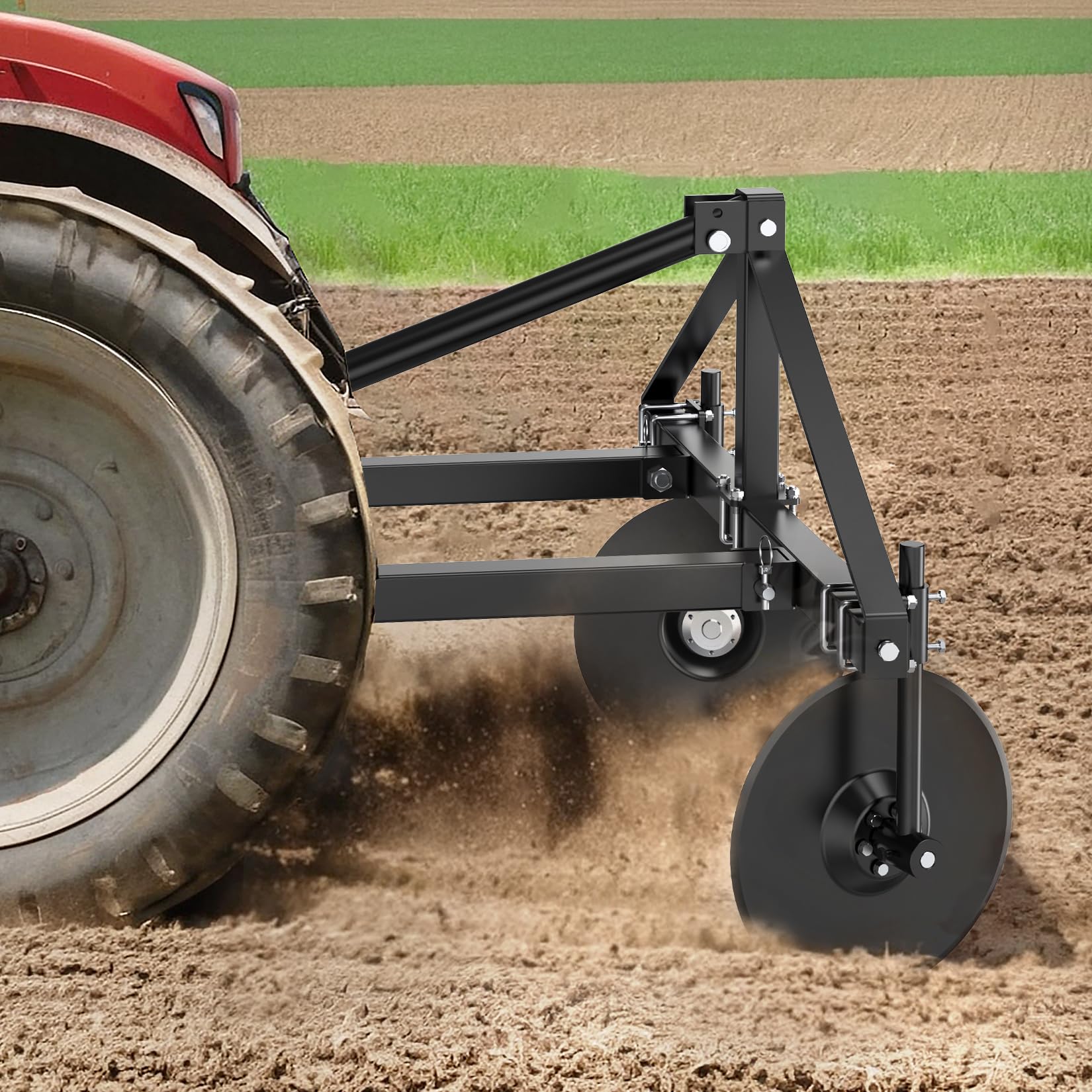 Garvee 48" Adjustable Disc Bedder, Heavy Duty Garden Disc Plow Compatible for Category 1, 3 Point Quick Hitch for Tractor , Cultivator Garden Bedder and Hiller Attachment, 16" Disc Blades, Black