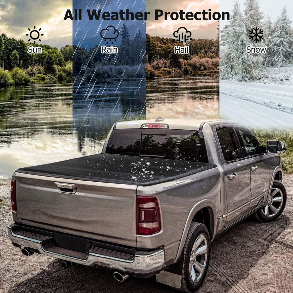 Garvee Hard Folding Truck Bed Tonneau Cover for 2019-2023 Ford Ranger 5ft Bed, Black, Compatible with 2019-2024 Ford Ranger, Durable and Weather Resistant
