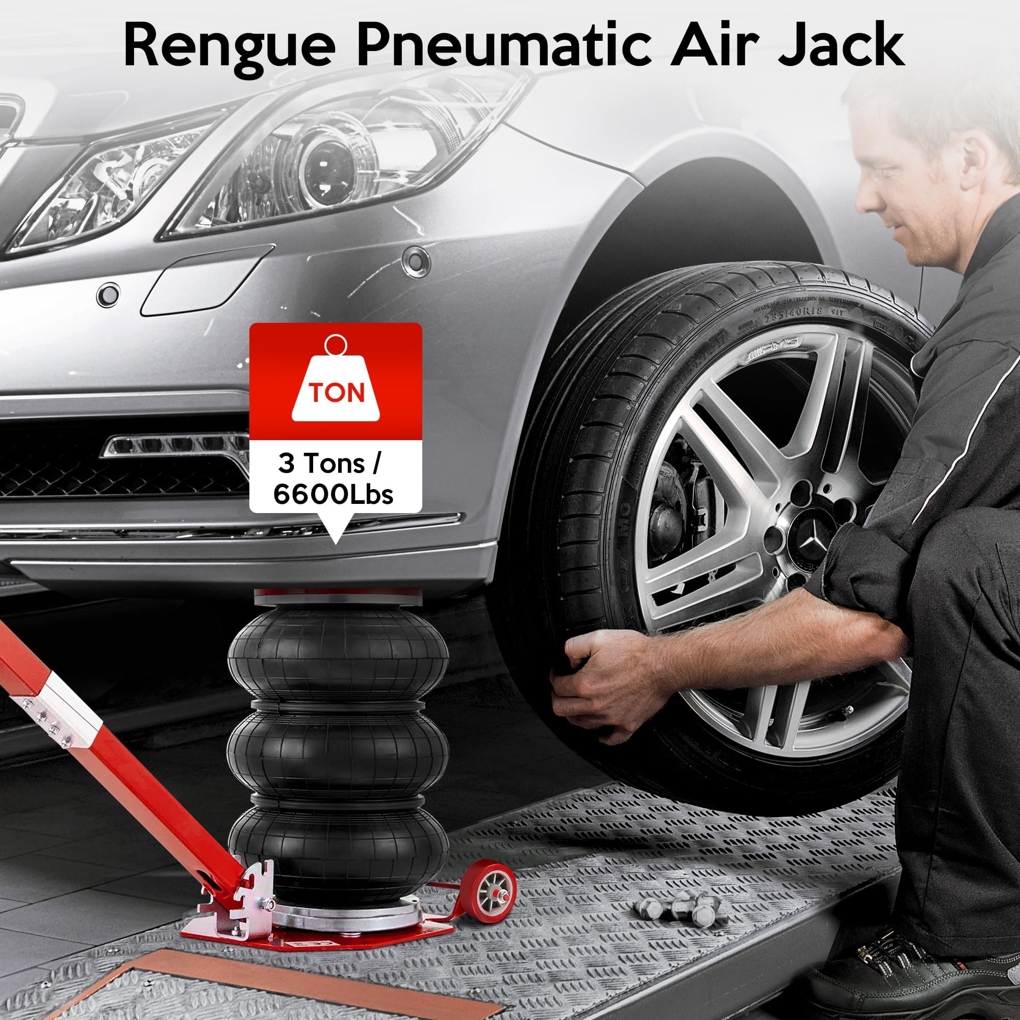 Garvee 3 Ton 6600LBS Triple Air Bag Jack, Up To 15.75" Lift, Long Handle