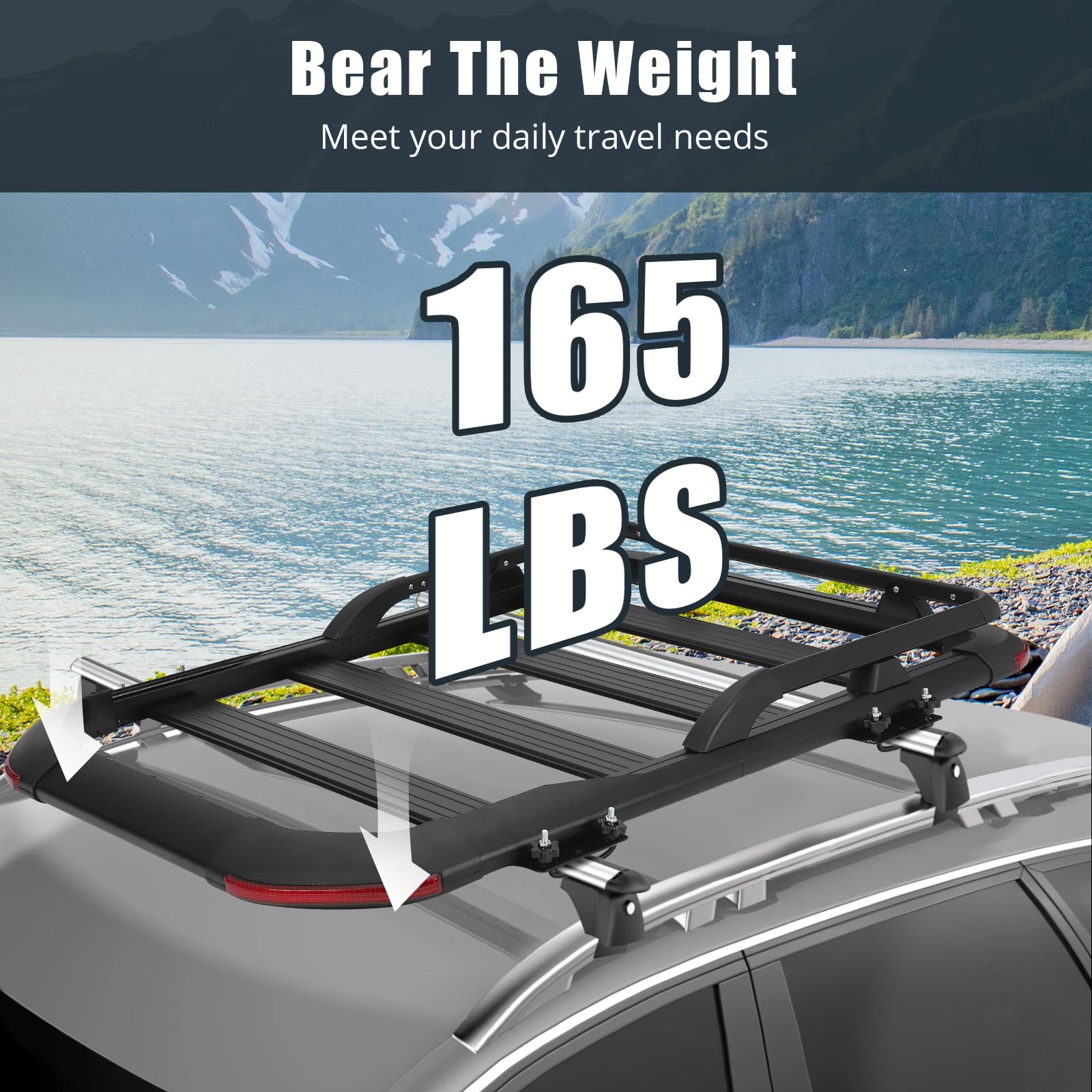 Garvee Roof Rack Basket, 50 x 37.8 Inch Heavy Duty Car Carriers Rooftop Basket, 165Lbs Capacity Cargo Rack for SUV Truck Cars