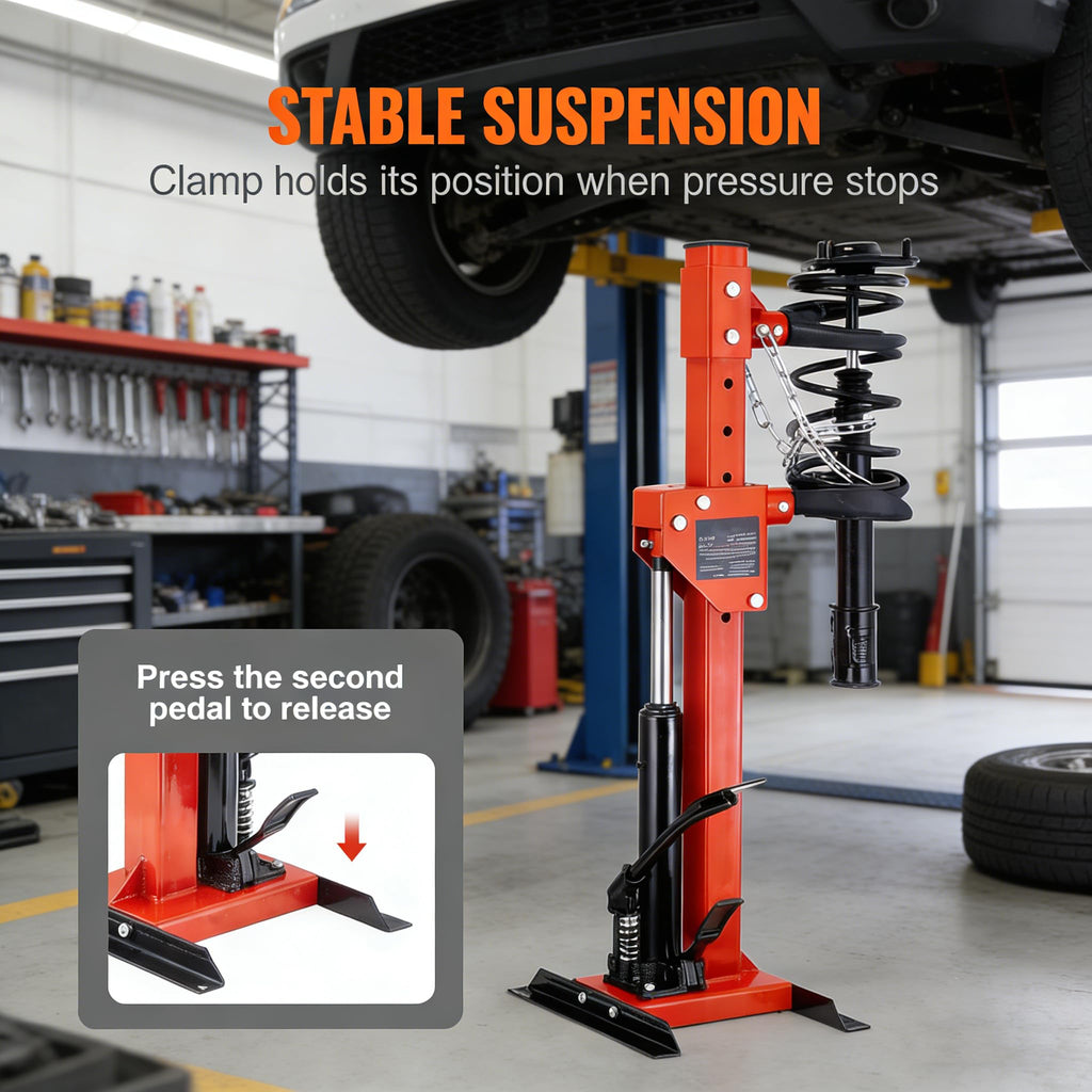 Garvee Professional Hydraulic Coil Spring Compressor, Heavy-Duty Foot-Operated Strut & Shock Tool with Safety Lock, Industrial-Grade Design, Global Fit for Cars, SUVs, and Trucks, Orange