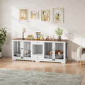 Garvee Dog Crate Furniture 83'' Indoor Dog Kennel with 4 Lockable Doors & 2 Drawers for Medium and Large Dogs, White, Multi-Functional Living Room Furniture