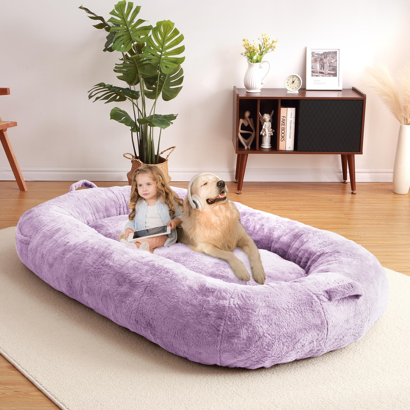 Garvee Giant Dog Bed for People, Washable & Plush Human Sized Dog Bed for Men and Women, Large Dog Bed Suitable for Adults, Anti-Slip Bean Bag for Large Dogs, Human-Sized Bed, 71"x43.3"x10"
