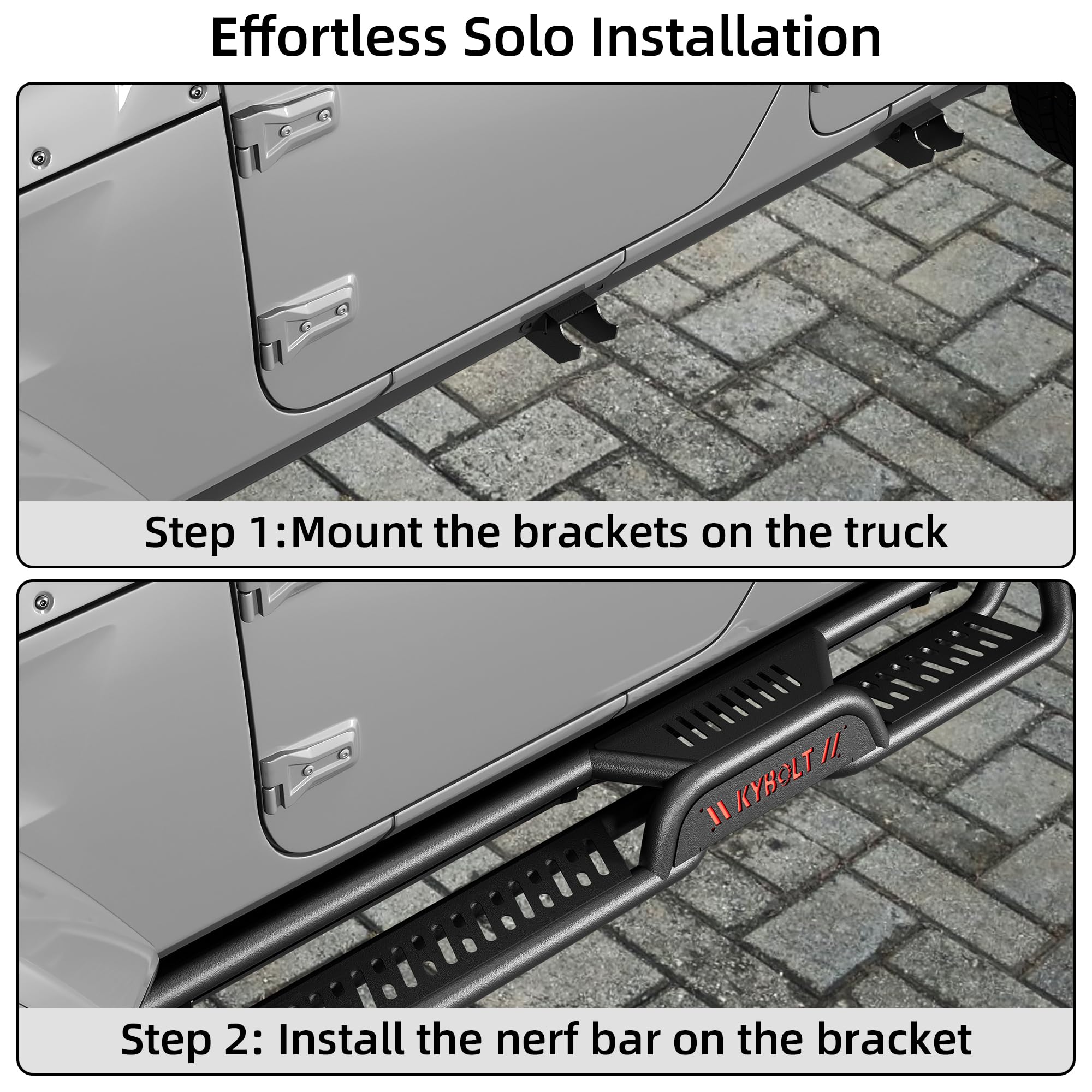 Garvee Running Boards 6.5 Inches with Two Stairs Design Compatible with 2015-2024 Ford F-150 SuperCrew Cab (4 Full-Size Doors), 2017-2024 Ford F-250 F-350 Super Duty Crew Cab, Bolt-on Side Steps