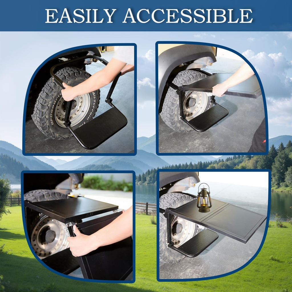 Garvee Heavy-Duty Adjustable Tire Step - Universal Folding Wheel Step for Trucks, SUVs, and RVs with 9"-12" Tires, Black