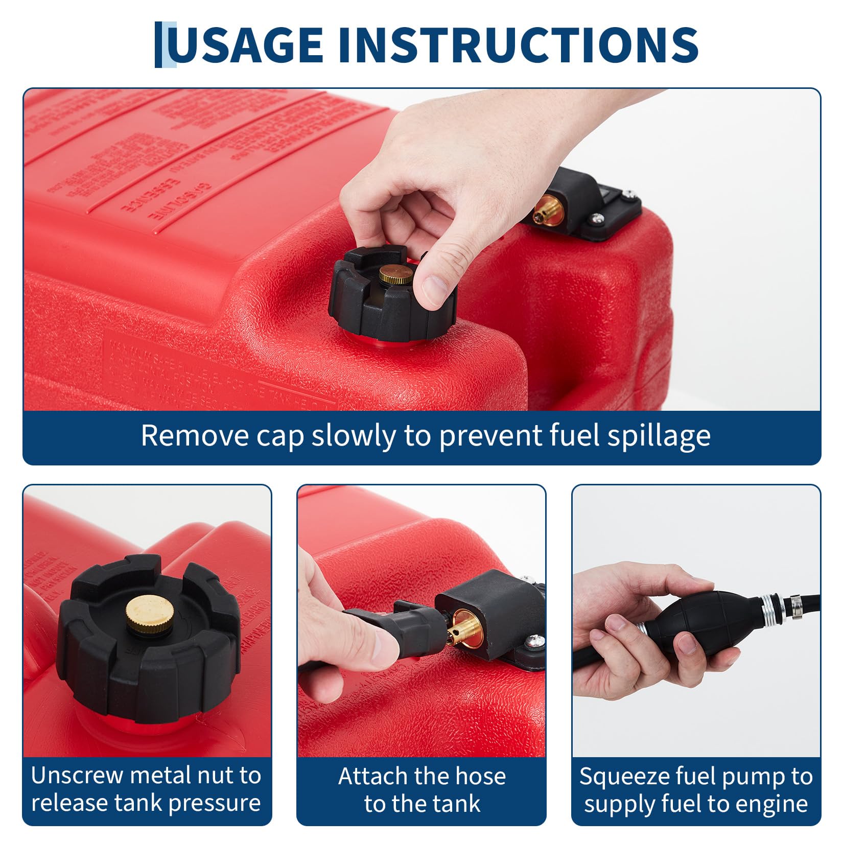 Garvee 6 Gallon Portable Boat Fuel Gas Tank, 24L Marine Tank with I-Shaped Handle, Connector, Line for Boats, Kayaks & Outboard Engines, Compact Design, Durable HDPE Material, Red