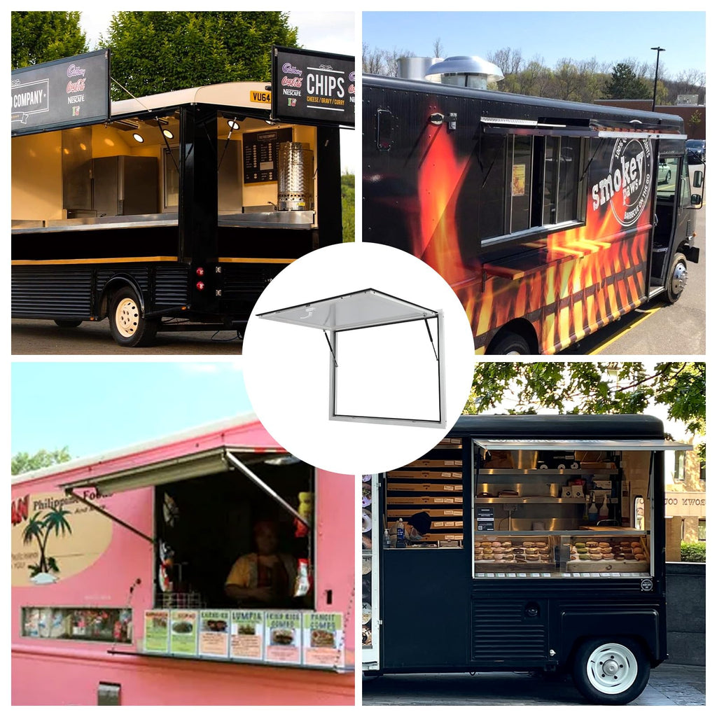 Garvee Concession Window with Awning, 53"W x 33"H, Double-Point Fork Lock, Aluminum Frame, Hydraulic Lift Struts, Food Truck/Trailer