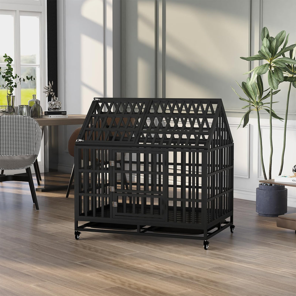 Garvee 43.3" Dog Cage Heavy-Duty Pet Crate With Roof And Front Door For Indoor Outdoor Use 43.3 Inches Black