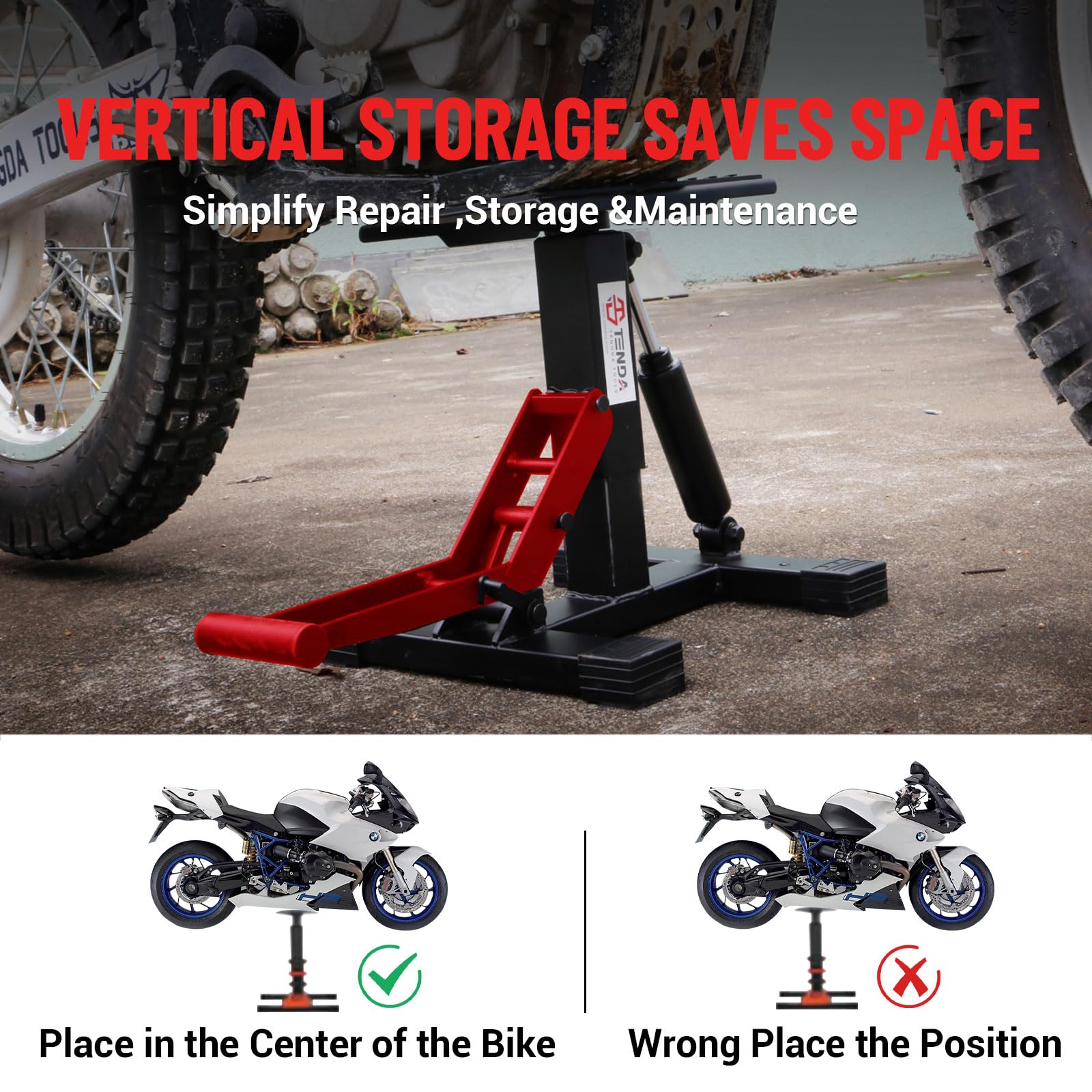 Garvee Dirt Bike Lift Stand, Hydraulic Motorcycle Lift Stand 440 Lbs Capacity, Adjustable Height Hoist Table, for Dirt Pit Bike Repair, Maintenance, Motorbike Repair Accessories Tools
