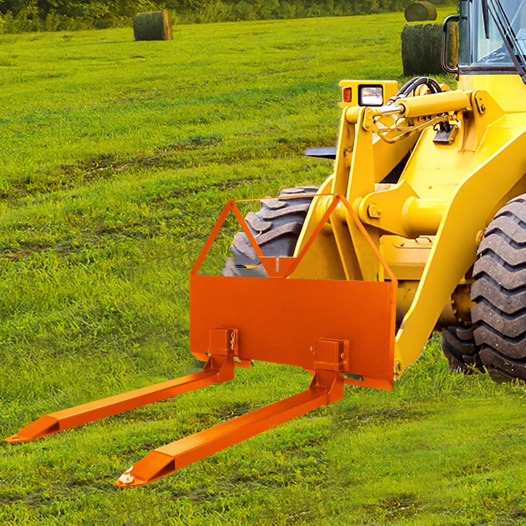 Garvee 46" Pin-On Pallet Forks Attachment With Quick Attach Mount, Universal Skid Steer Forks With Hitch Ball Hole for Tractors and Loaders, Orange
