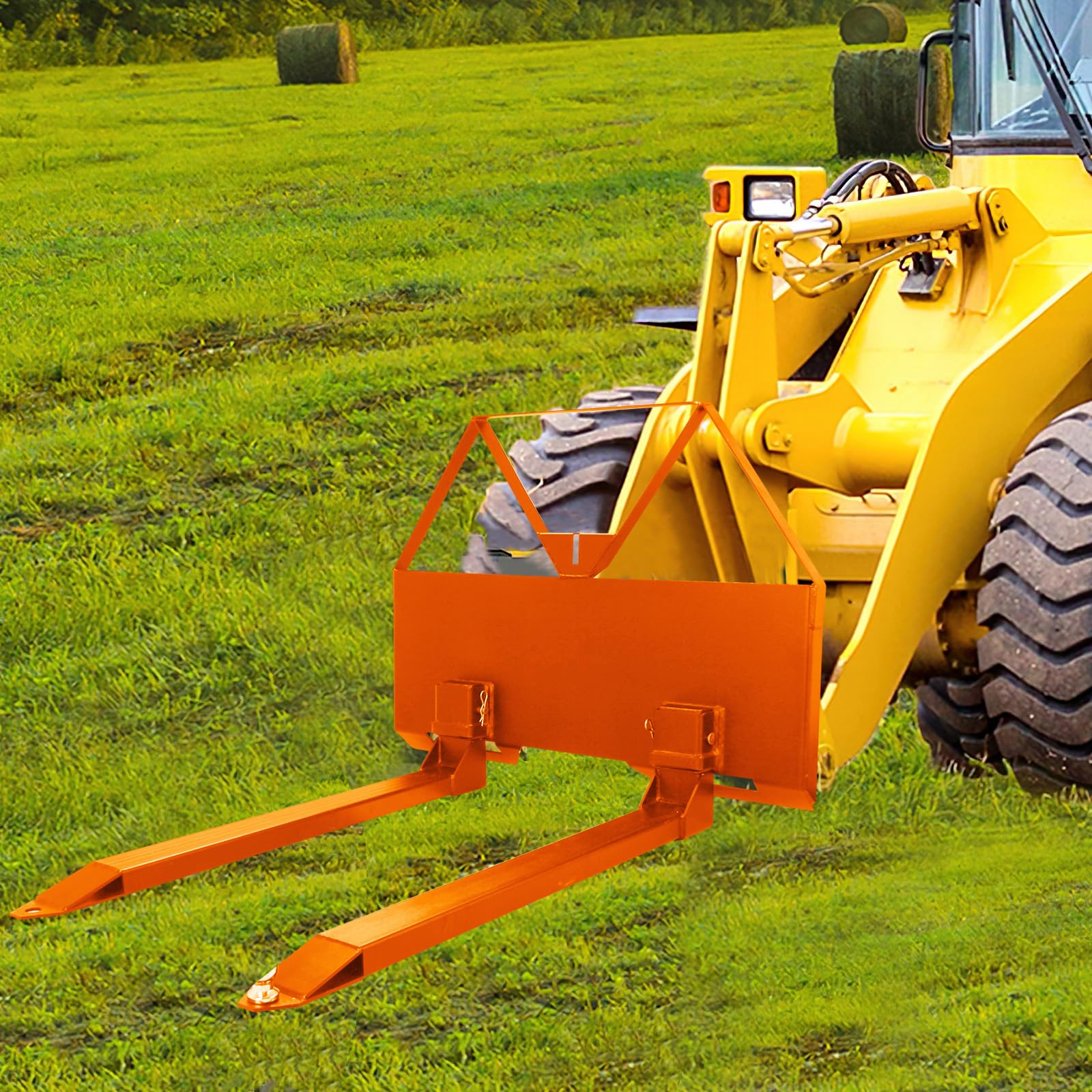 Garvee 46" Pin-On Pallet Forks Attachment With Quick Attach Mount, Universal Skid Steer Forks With Hitch Ball Hole for Tractors and Loaders, Orange