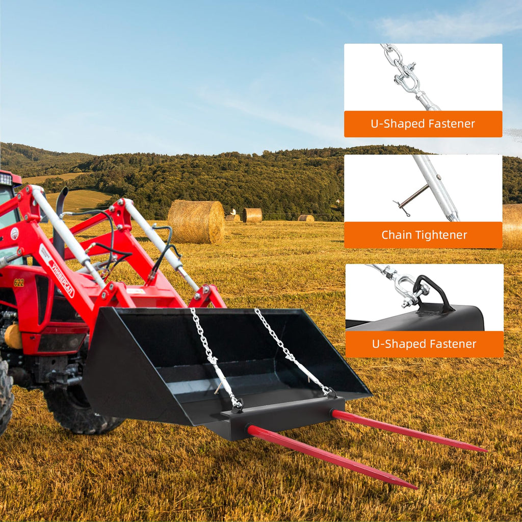 Garvee 49" Hay Spear, Double Spear Bale Spear 4000lbs Loading Capacity Hay Spear Attachment Skid Steer Loader Tractor Bucket Attachment Quick Attach for Bobcat Tractors