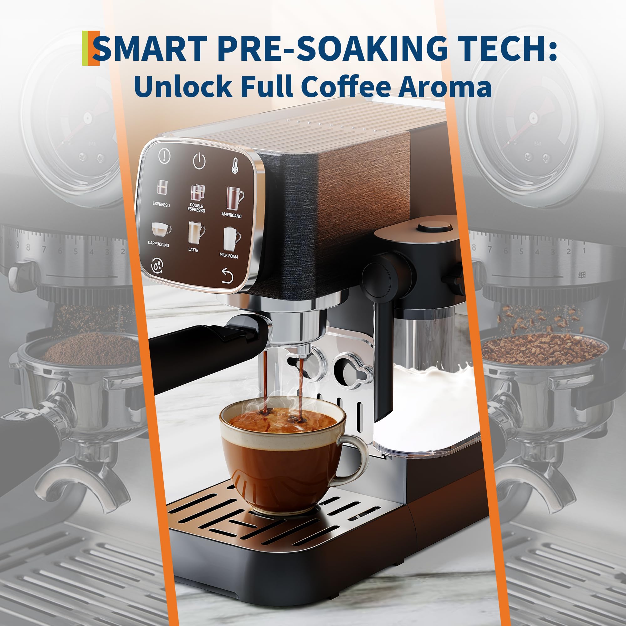 Garvee 20Bar Fully Automatic Espresso Machine with Auto Milk Frother, Touchscreen Control, Stainless Steel, Professional Coffee Maker