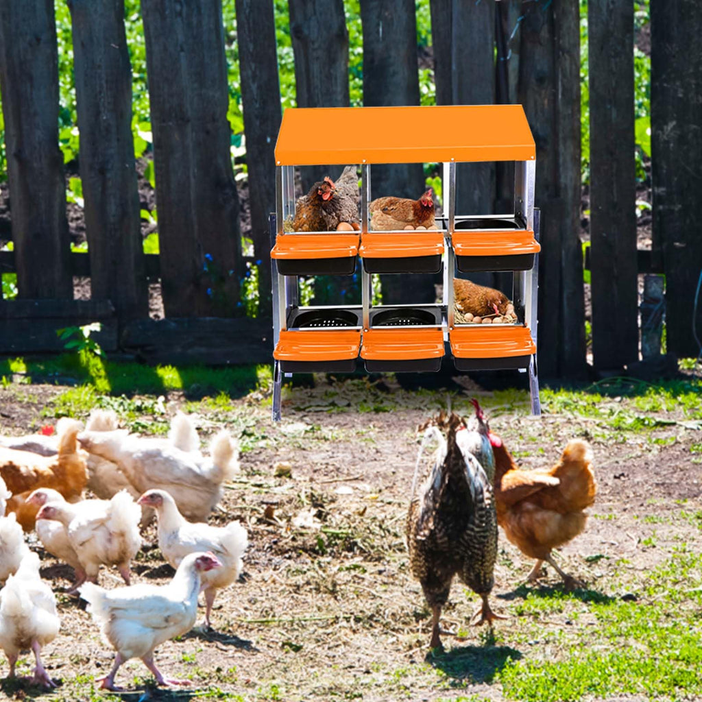 Garvee Chicken Nesting Box 6-Hole Roll Away Egg Laying Box with Lid, Heavy-Duty Galvanized Steel, Orange, Easy Egg Collection & Cleaning