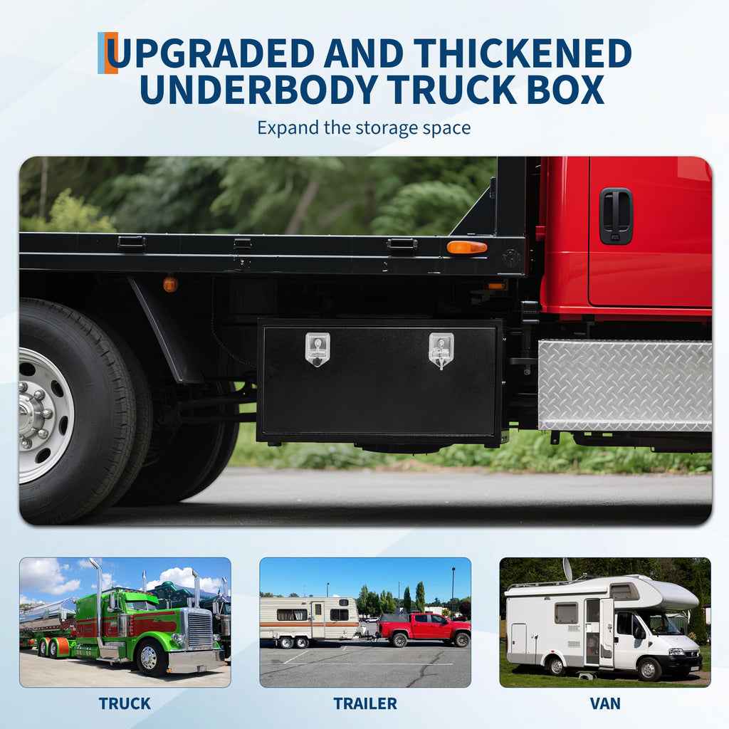 Garvee 60'' Underbody Truck Box Steel Storage Tool Box with Lock for Pickup, Truck Bed, RV, Trailer, Heavy Duty Waterproof Black, 60x18x18