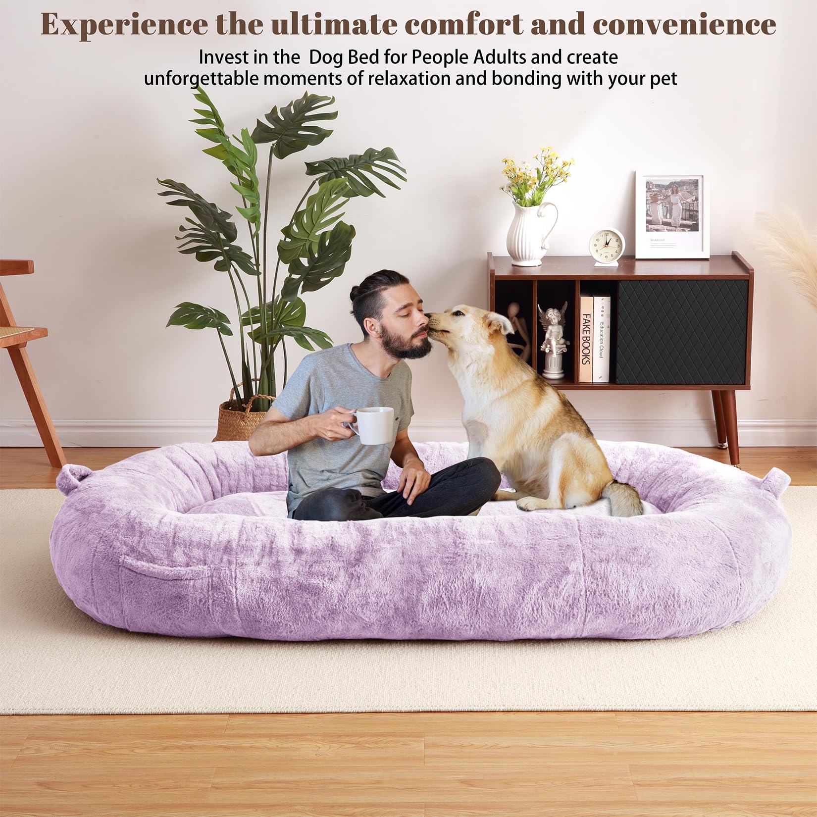 Garvee Giant Dog Bed for People, Washable & Plush Human Sized Dog Bed for Men and Women, Large Dog Bed Suitable for Adults, Anti-Slip Bean Bag for Large Dogs, Human-Sized Bed, 71"x43.3"x10"