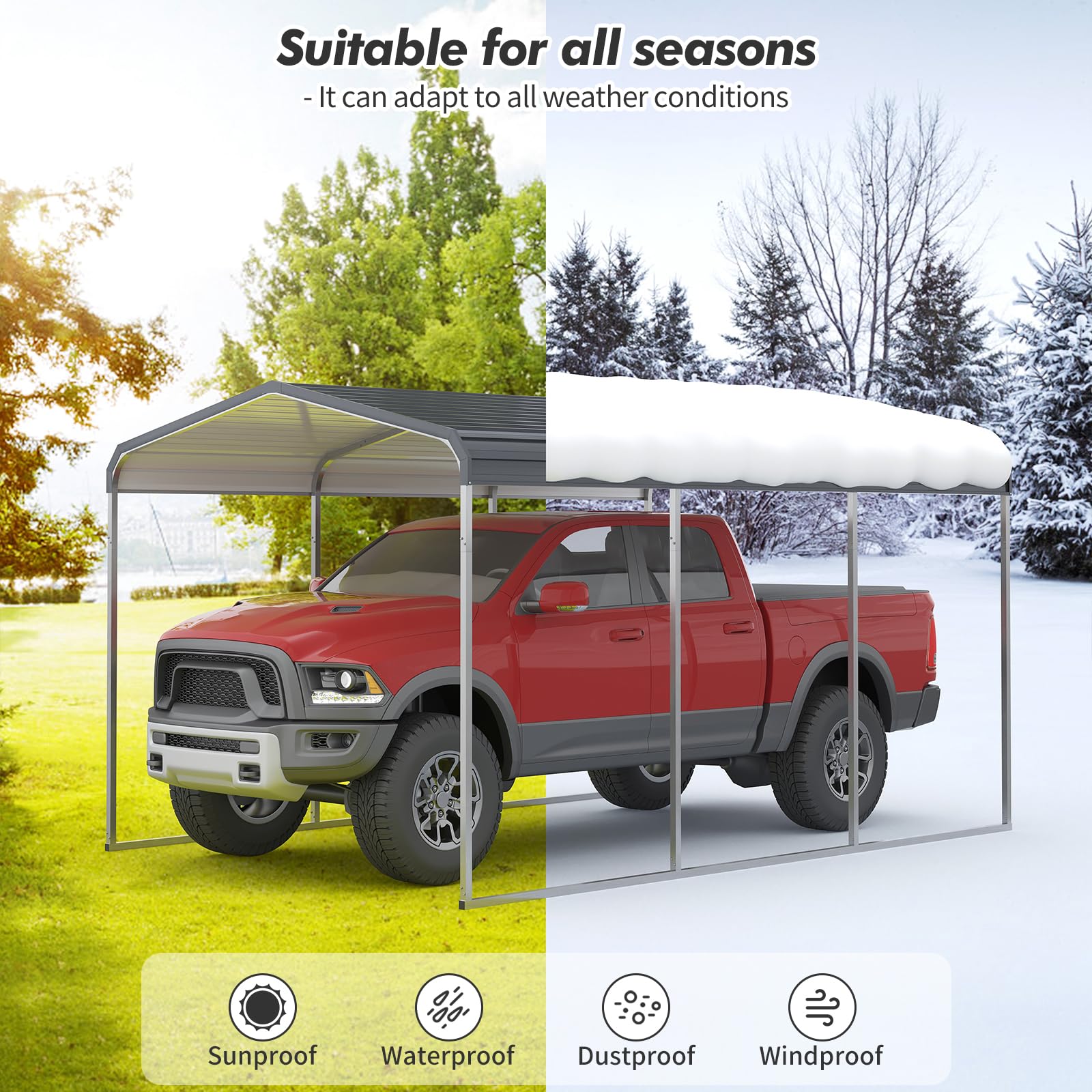 Garvee 10'x15' Heavy Duty Carport with Galvanized Metal Roof & Updated Frame - Metal Garage Canopy for Cars, Boats, Tractors, Grey