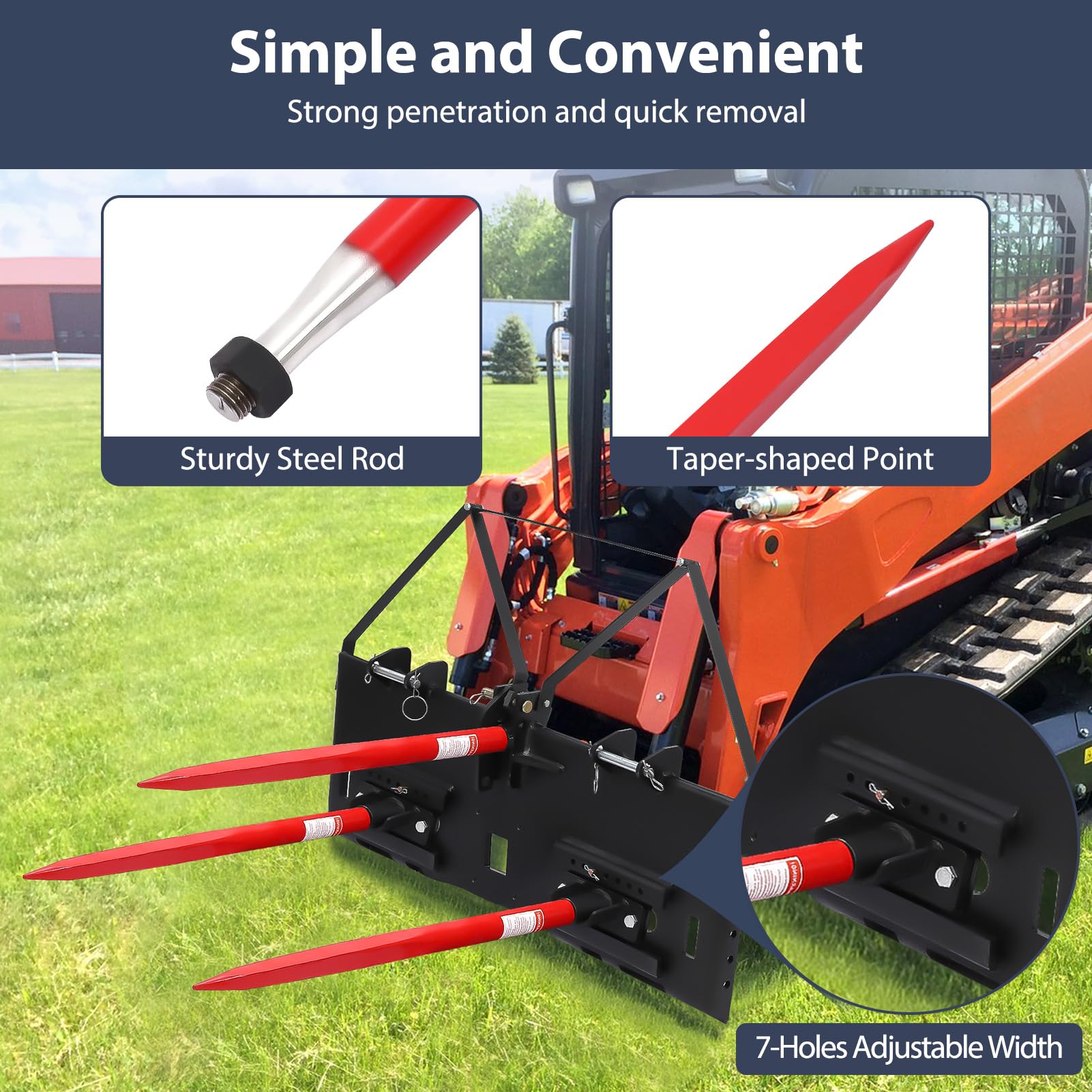 Garvee Two Hay Spear Connectors for 49" Stabilizer Spears - Grade 50 Steel, 7-Position Adjustable Width, Rust-Resistant, 3000lbs Capacity, Suitable for Agriculture