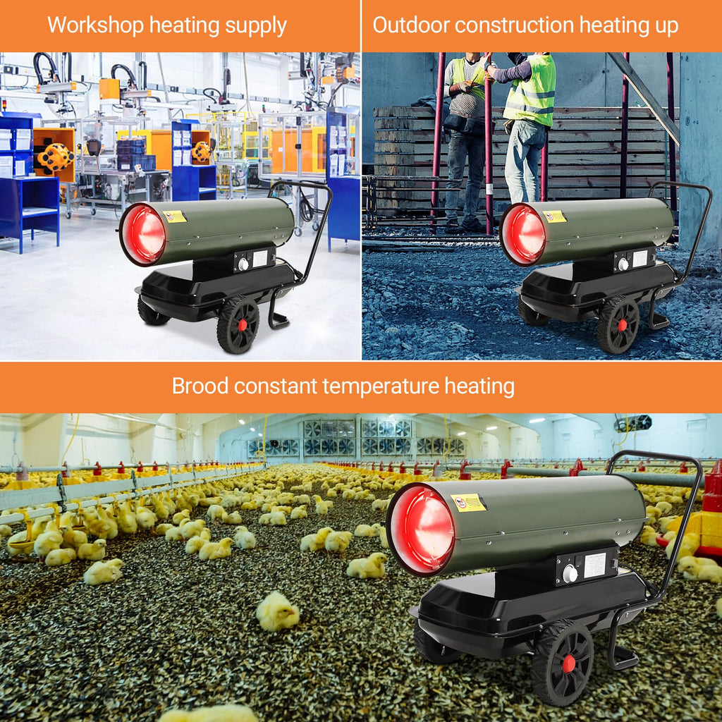 Garvee 125,000 BTU Forced Air Diesel Heater & Kerosene Heater, Portable Space Heater for Jobsite, Garage, Construction, 35.2x21.5x26.4 inches, Black