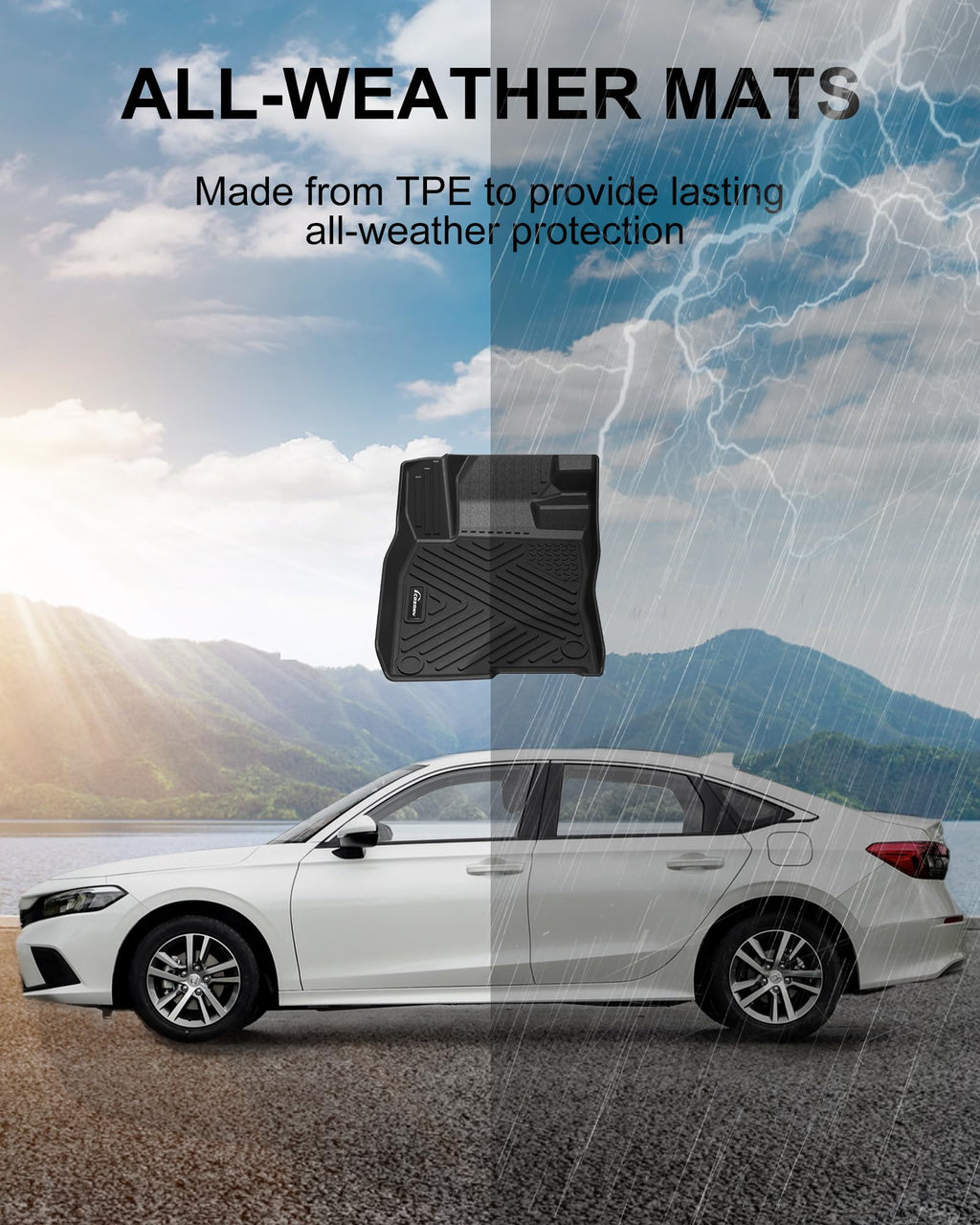 Garvee Floor Mats for 2016-2021 Honda Civic Coupe/Sedan, 2017-2021 Honda Civic Hatchback Type R, TPE All Weather Custom Fit 1st & 2nd Row Floor Liner