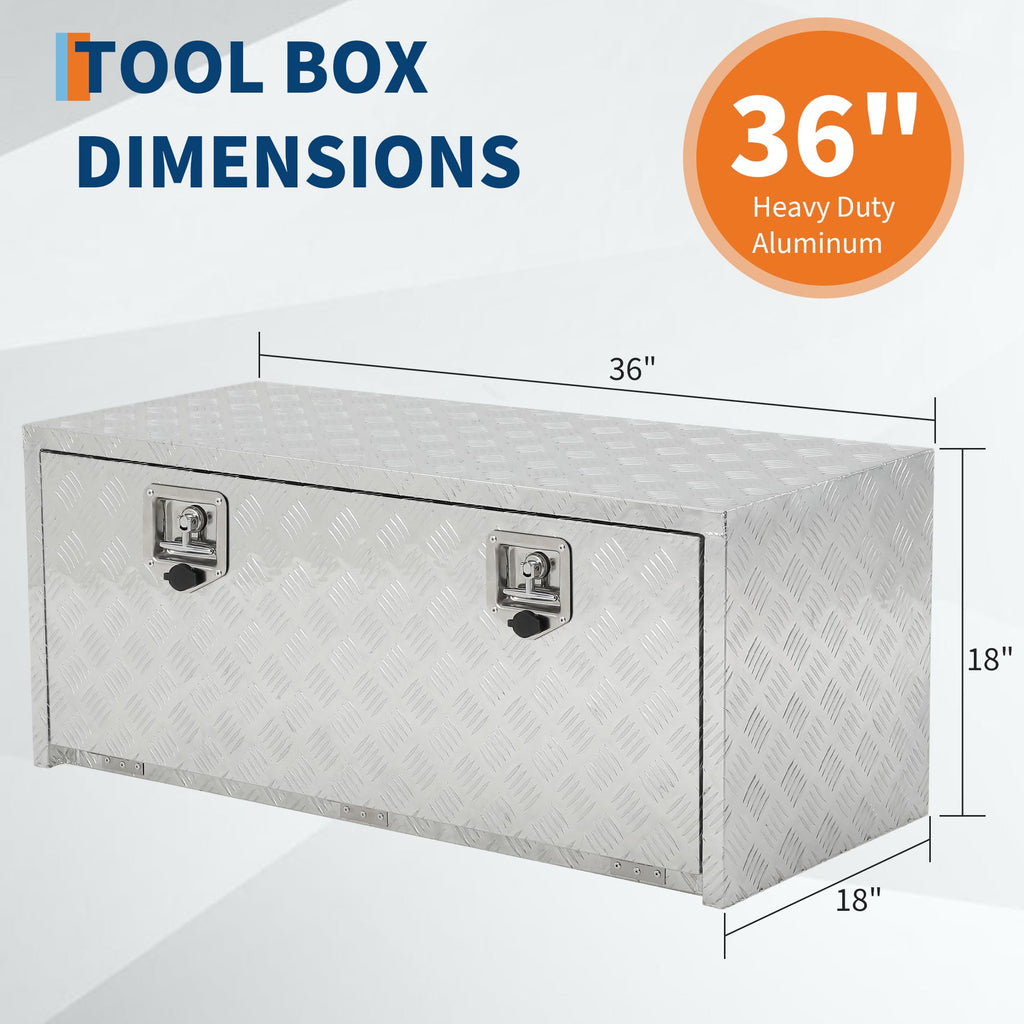 Garvee 36"X18" Heavy Duty Aluminum Tool Underbody Box, Waterproof Truck Storage Organizer Chest for Pick Up Truck Bed, RV Trailer, Silver