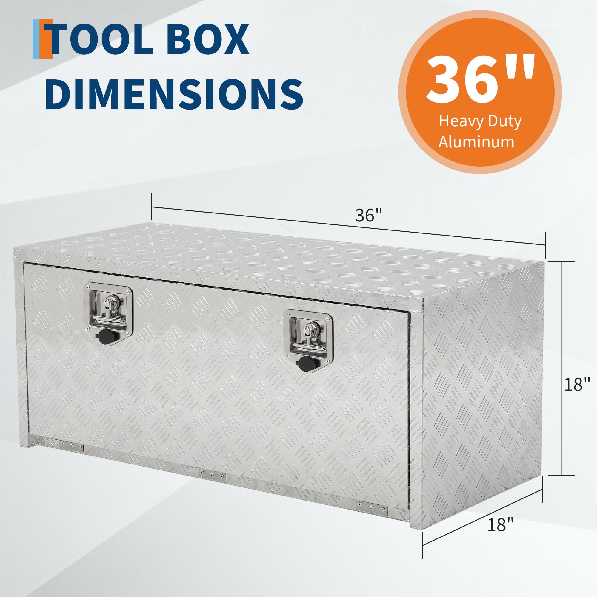 Garvee 36"X18" Heavy Duty Aluminum Tool Underbody Box, Waterproof Truck Storage Organizer Chest for Pick Up Truck Bed, RV Trailer, Silver
