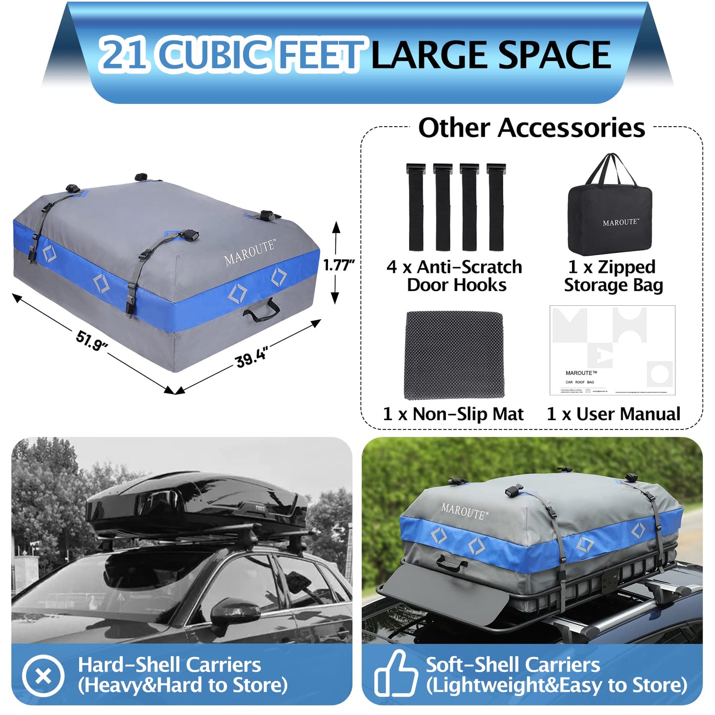 Garvee Roof Rack Carrier Basket Universal 51" X 36" X 5" Rooftop Cargo Carrier Basket Car Luggage Holder Universal for SUV Cars- 200 lb. Capacity (ROOF Basket+ Bag+NET)