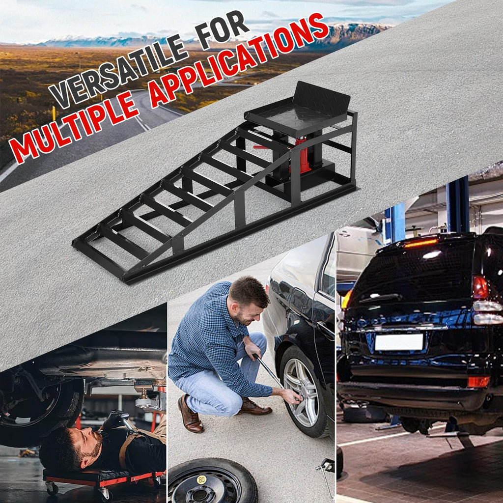 Garvee 2 Pack Car Ramps - 5T (12000 lbs) Hydraulic High Lift Service Ramps, Low-Profile Heavy-Duty Automotive Lifts for Oil Changes, Fully Welded Structure for Home Garage, Black