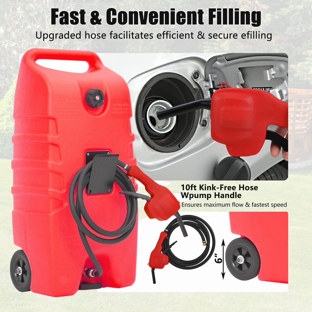 Garvee 14 Gallon Fuel Caddy Portable Gas Can Fuel Tank with Siphon Pump and 10ft Hose for Cars ATVs Lawn Mowers Boats, UV-Resistant, On-Wheels, Yellow