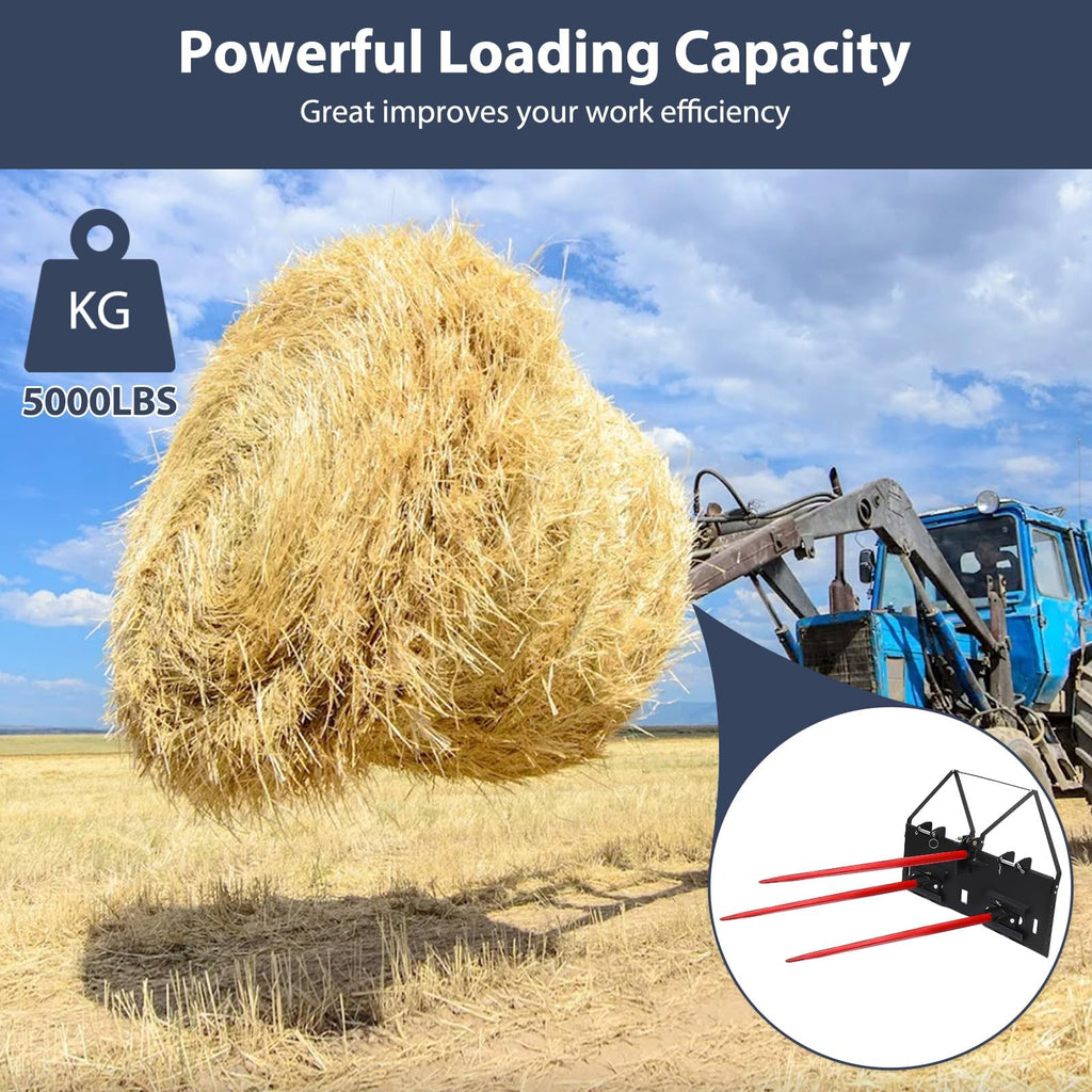 Garvee Hay Spear 49" 3Pcs Bale Spear with Short Slide, Quick Attach Square Hay Bale Spears 3600 lbs Capacity, Bale Hay Spike for Kubota Bobcat Buckets Tractors Loaders (Not Include Skid Steer Mount Plate)