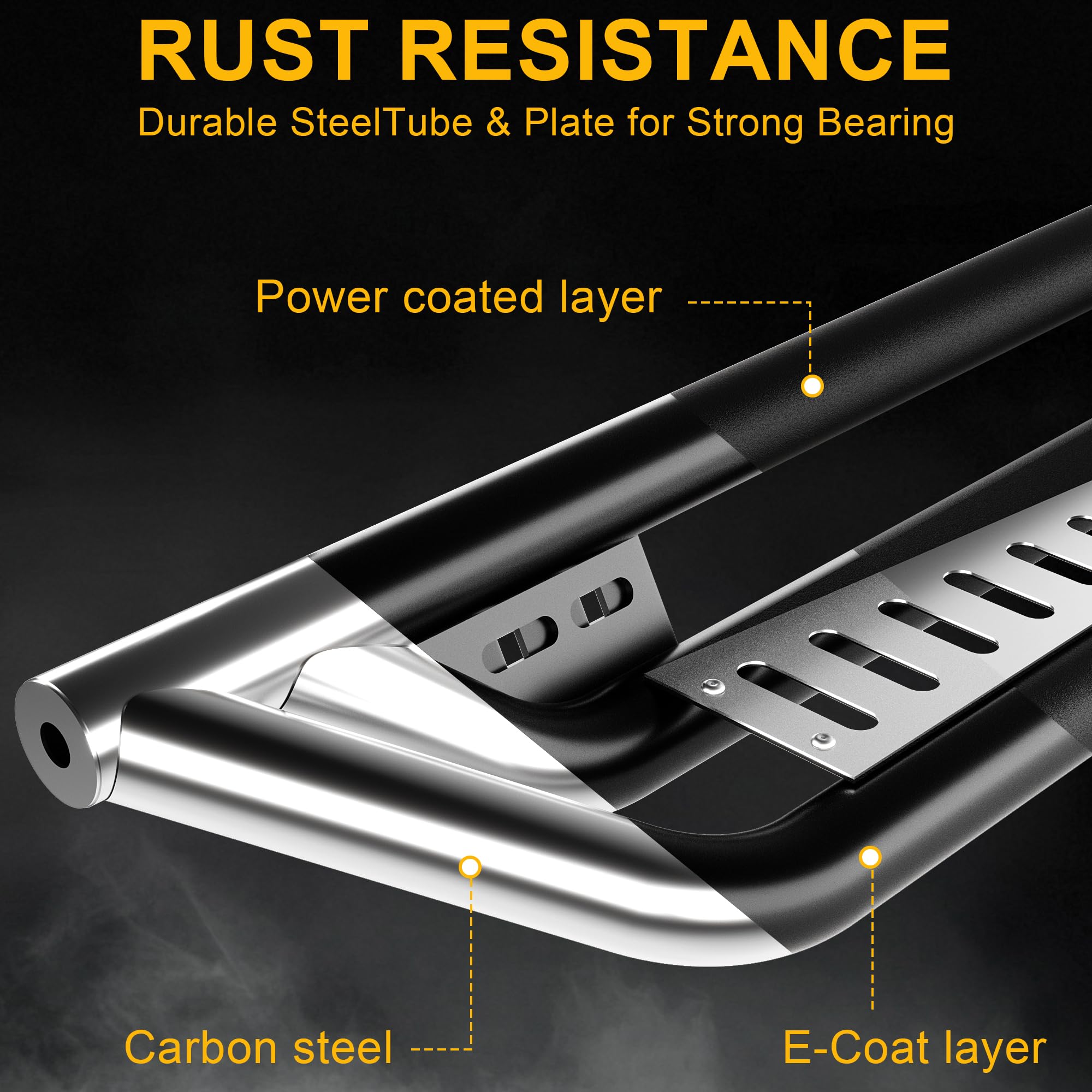 Garvee 6" Running Boards Non-Slip Design Rock Sliders Side Steps For 2015 - 2025 Ford F150 Super Crew Cab, Black Powder Coating