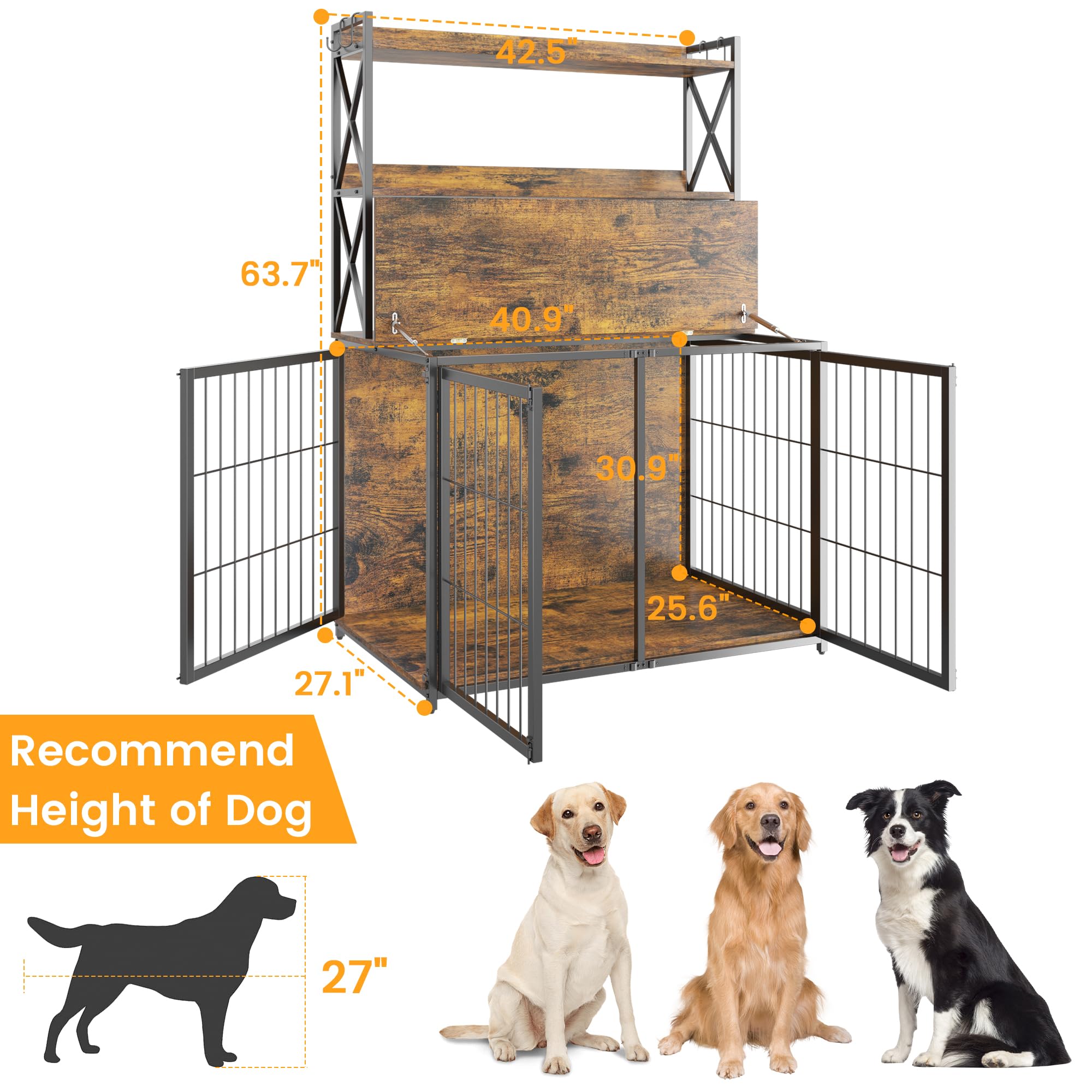 Garvee Dog Crate Furniture Heavy Duty Wooden Pet House With Storage Shelves Indoor Dog Cage 4 Doors Brown Small Medium Dogs
