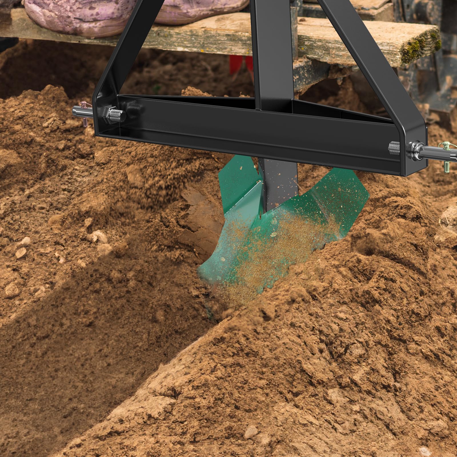 Garvee Heavy Duty Middle Buster Plow for 3-Point Hitch Tractors, Durable Steel Soil Tiller for Farming and Gardening Green