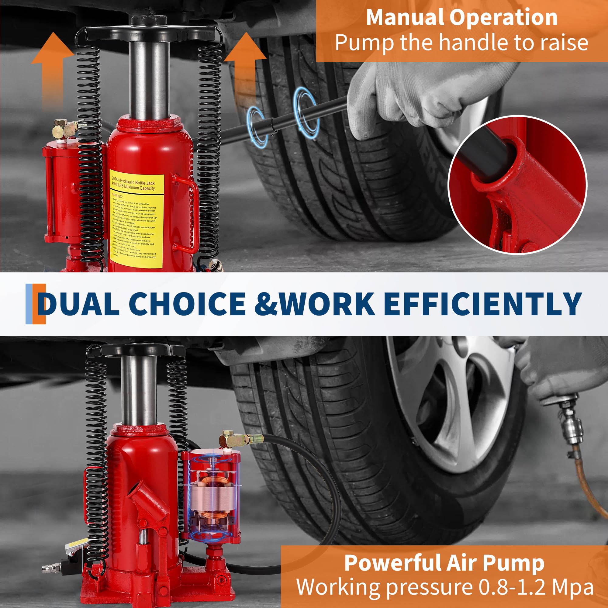 Garvee 20T Air Hydraulic Bottle Jack, Pneumatic Hydraulic All Welded, Heavy Duty Car Pickup Truck RV Lift, 40000 LBS, Red