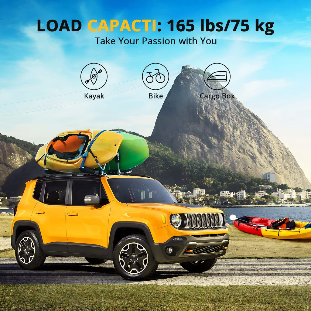 Garvee Car Roof Rack Cross Bars for 2015-2022 Jeep Renegade, Aluminum Roof Bars with Grooved Side Rails for Cargo, Kayak, Bike & Snowboard