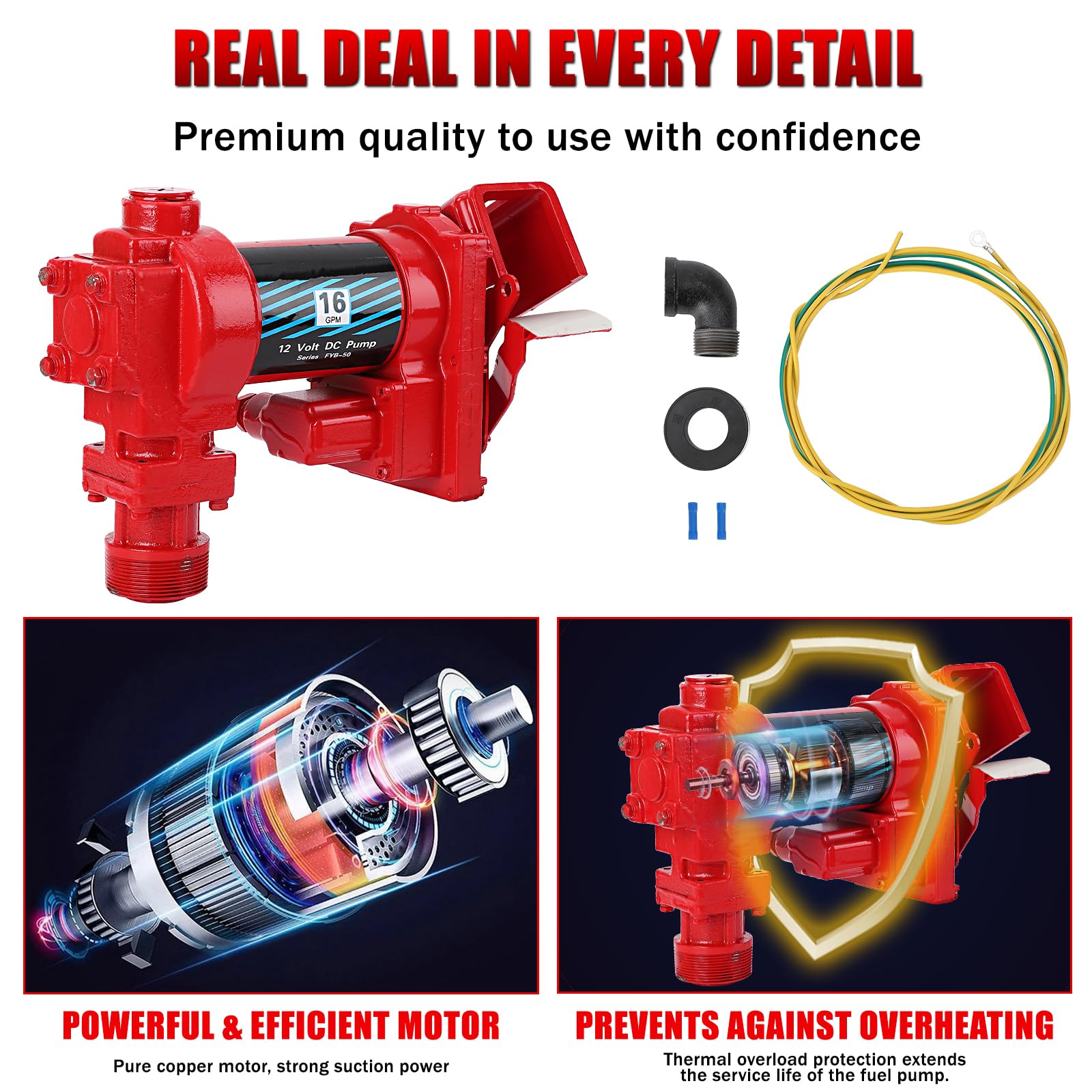 Garvee Fuel Transfer Pump 16 GPM 1/4 HP, 12 Volt DC Fuel Pump, Diesel Transfer Pump Crafted from cast iron material, Gasoline Transfer Pump for Kerosen, Ethanol & Methanol Blends, and Biodiesel