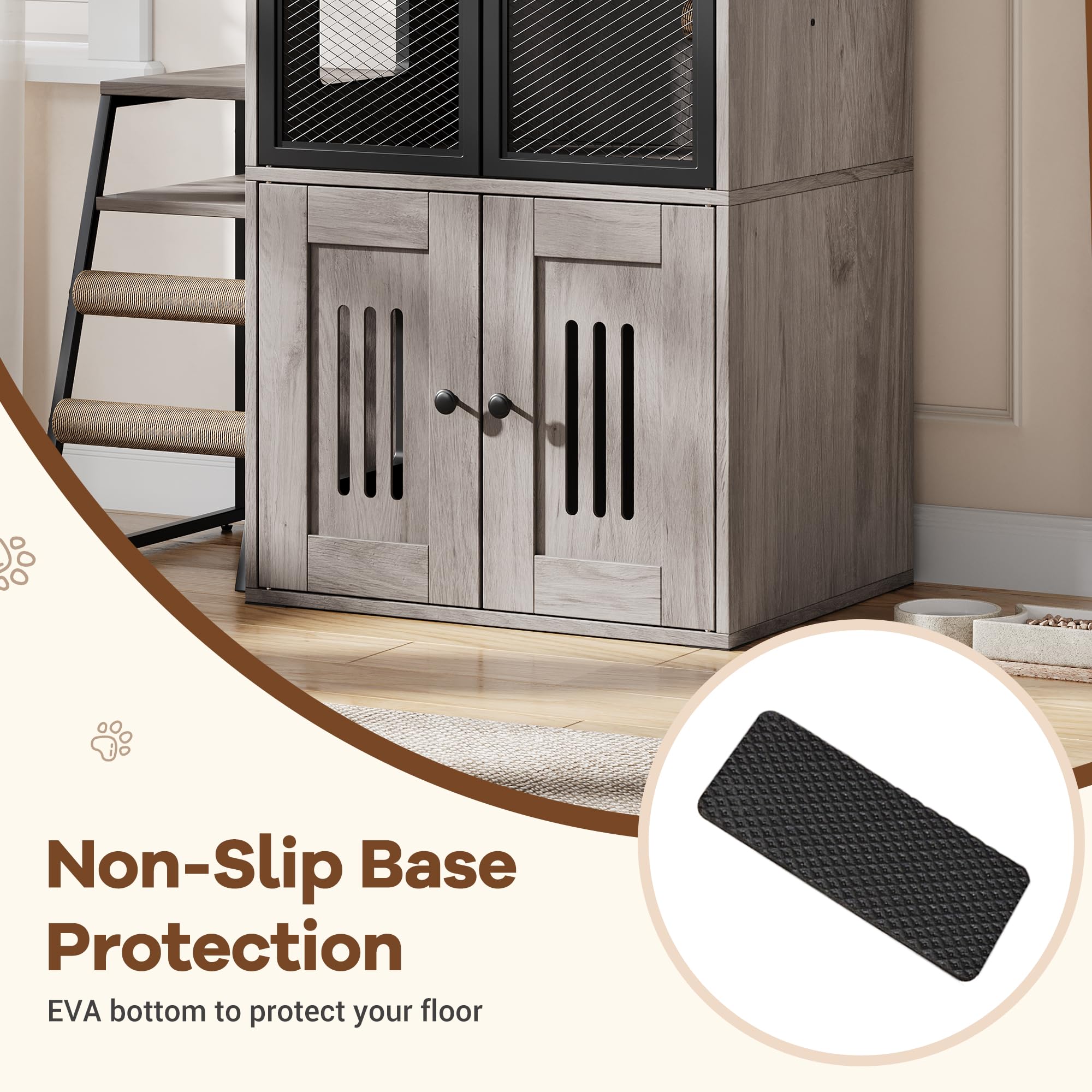 Garvee Cat Litter Box Enclosure with Doors, Double Cat House with Storage, Ladder, Grey, 22.6"L x 17.7"W x 10.9"H