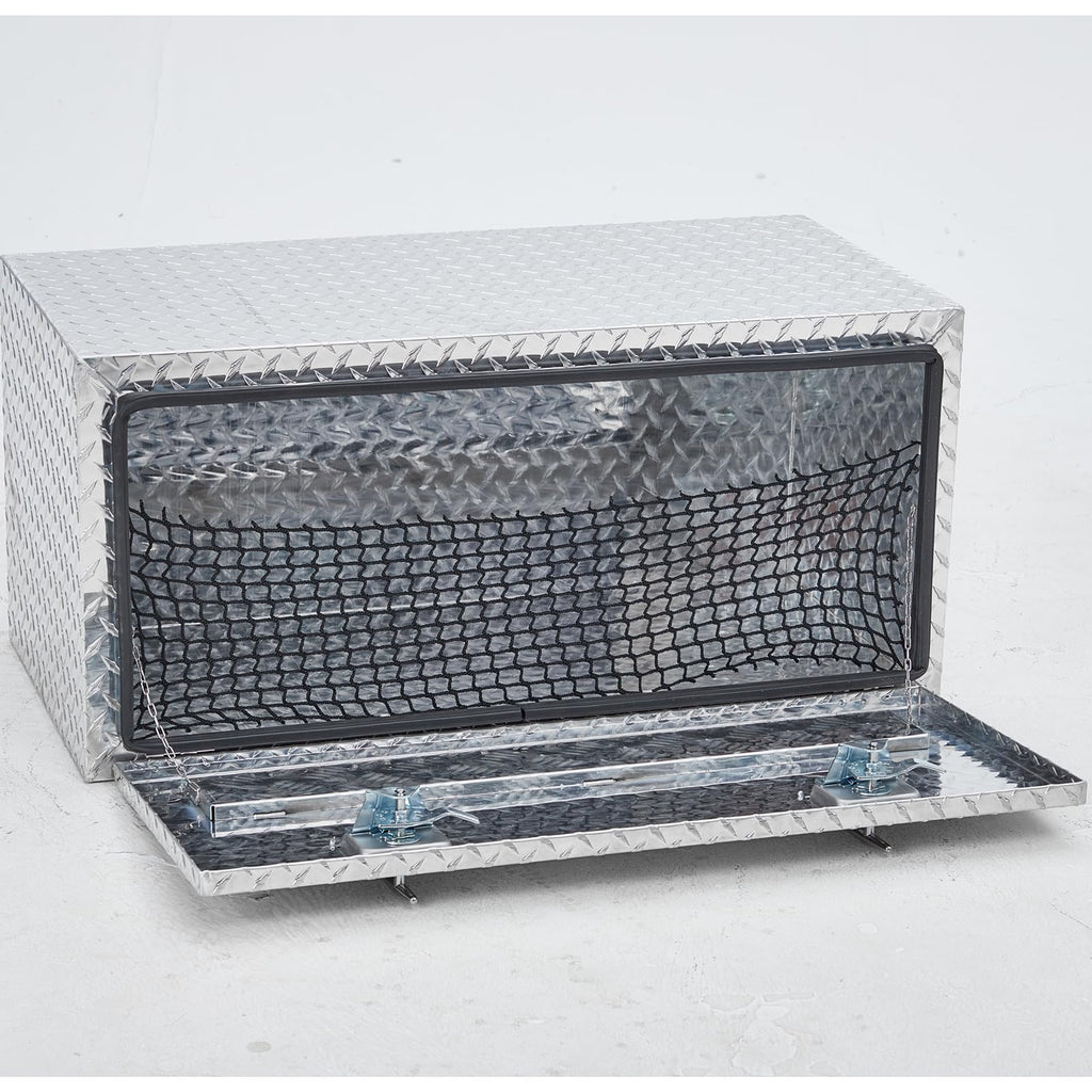 Garvee Aluminum Underbody Truck Box with T-Handle Latch, Waterproof Truck Storage Organizer Chest For Pick Up, RV Trailer, Durable Truck Side Tool Box with a Mesh Pocket-Silver