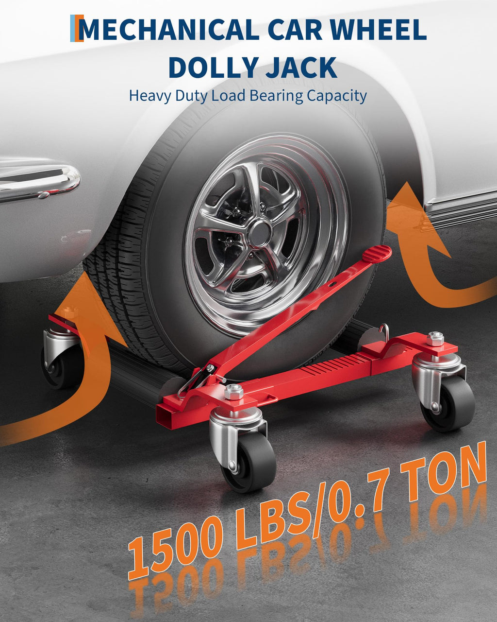 Garvee Mechanical Wheel Dolly Reinforced Steel 1500 lbs Capacity 12" Wheel Clearance Rust-Resistant Powder Coating